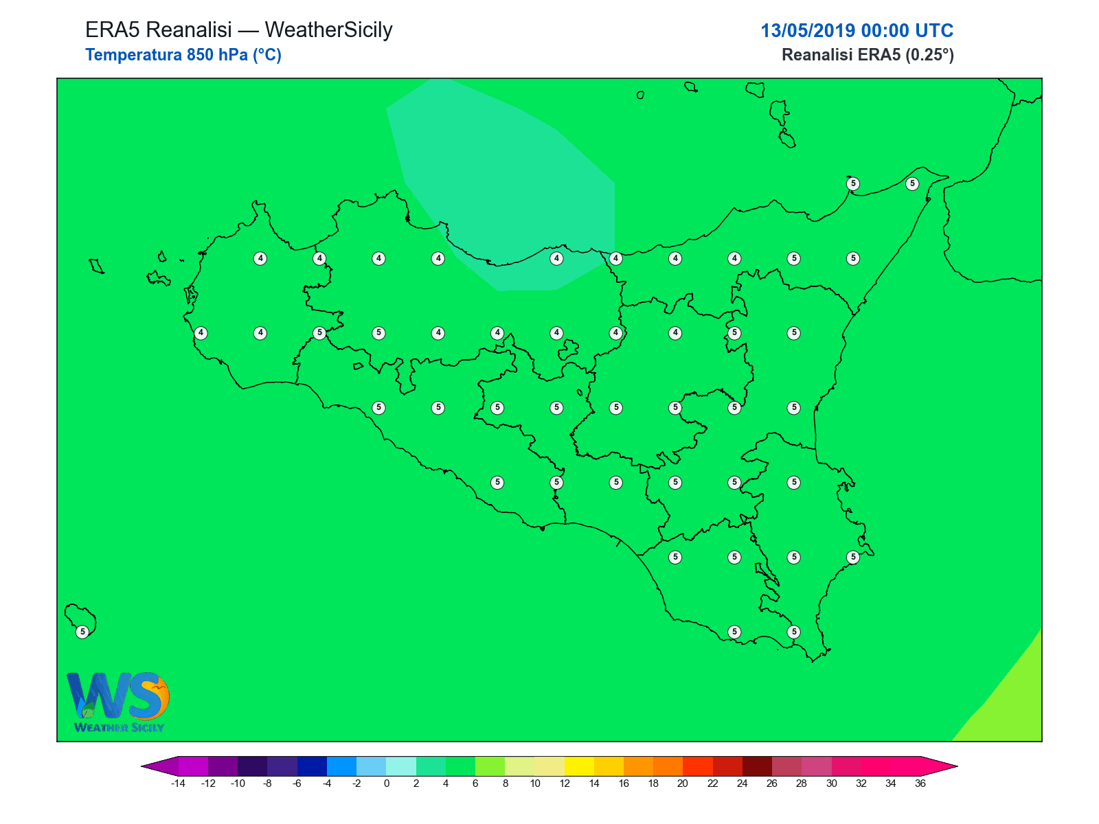 Temperatura a 850 hPa · 2019051300