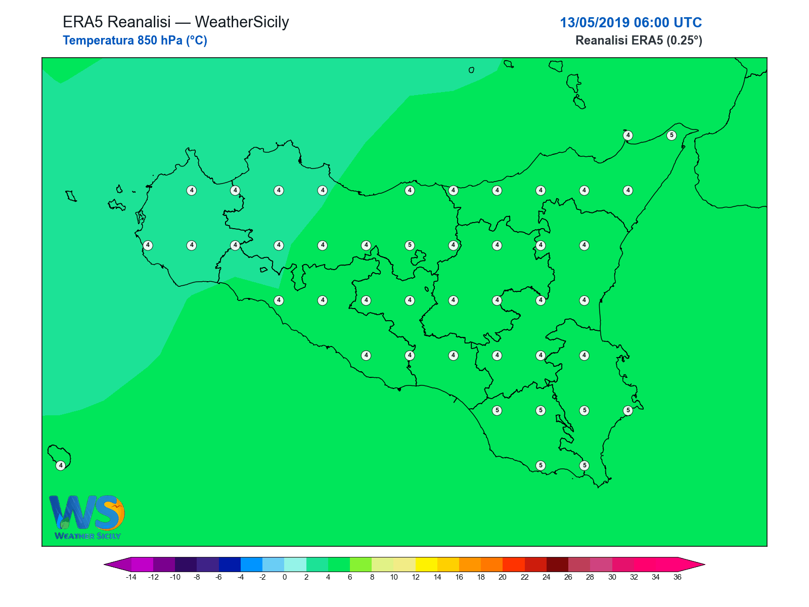 Temperatura a 850 hPa · 2019051306