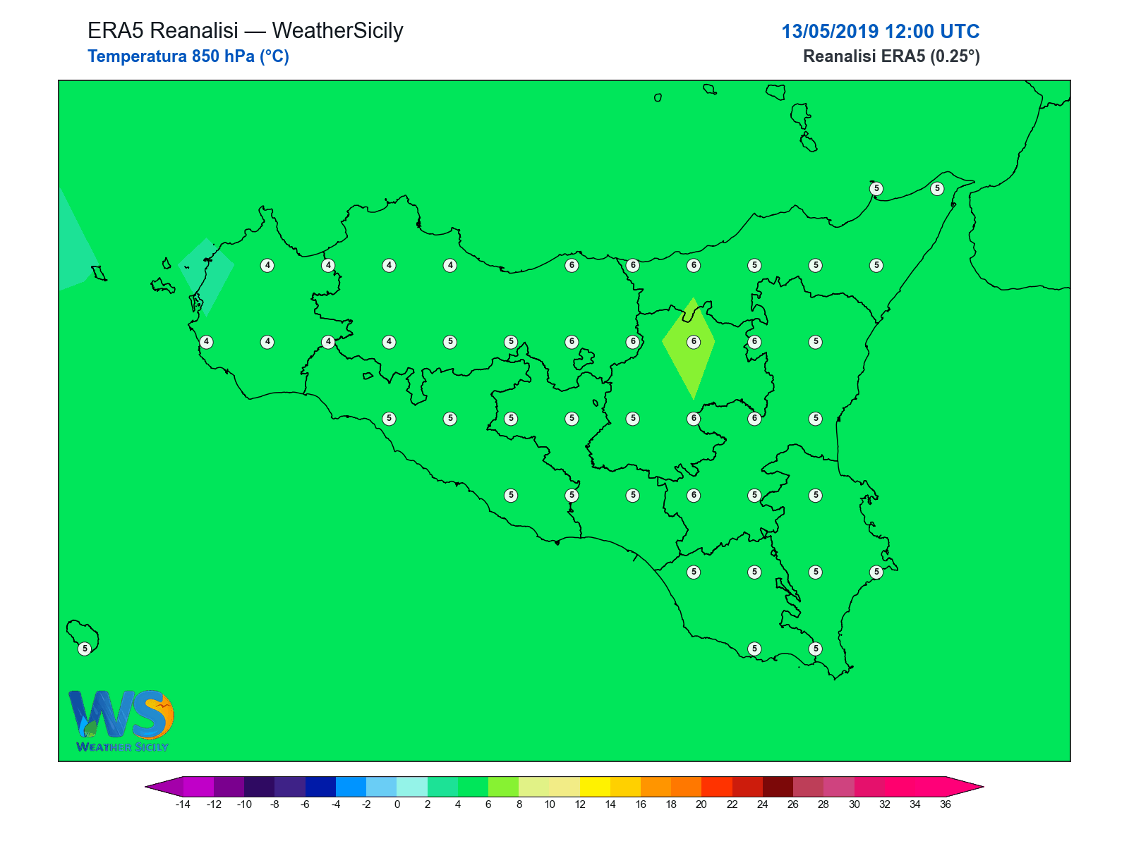 Temperatura a 850 hPa · 2019051312