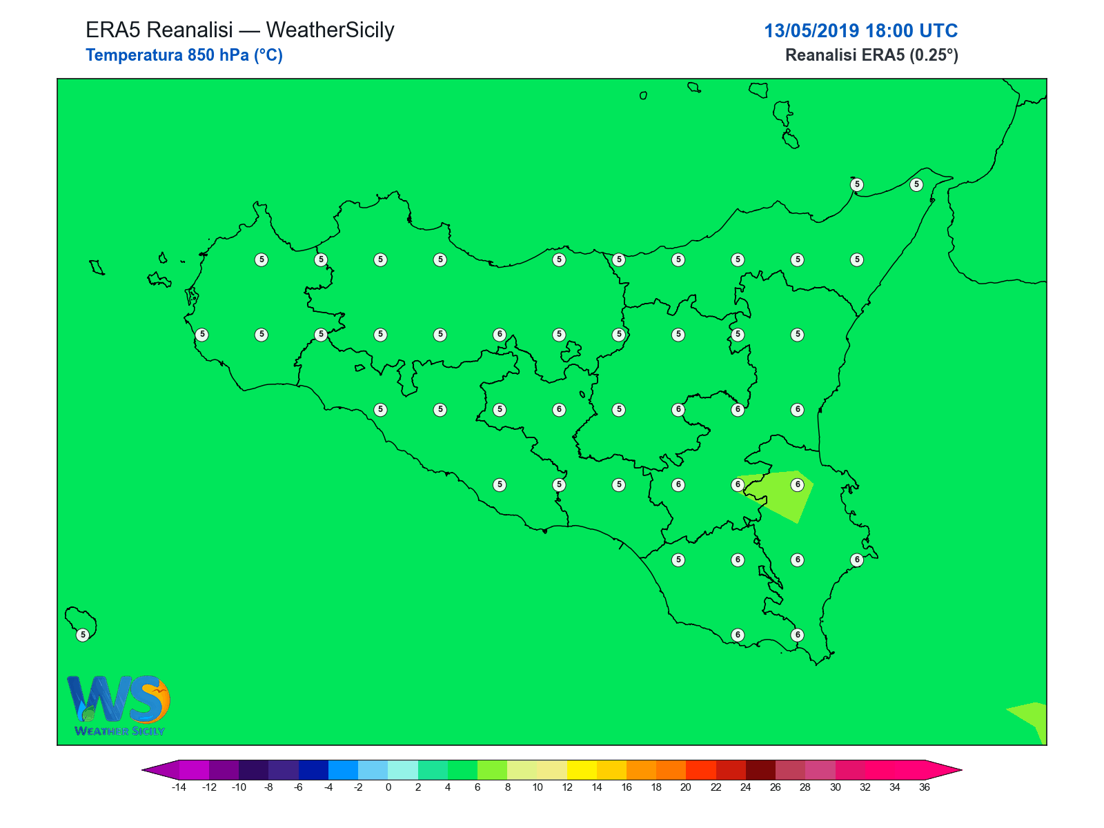 Temperatura a 850 hPa · 2019051318