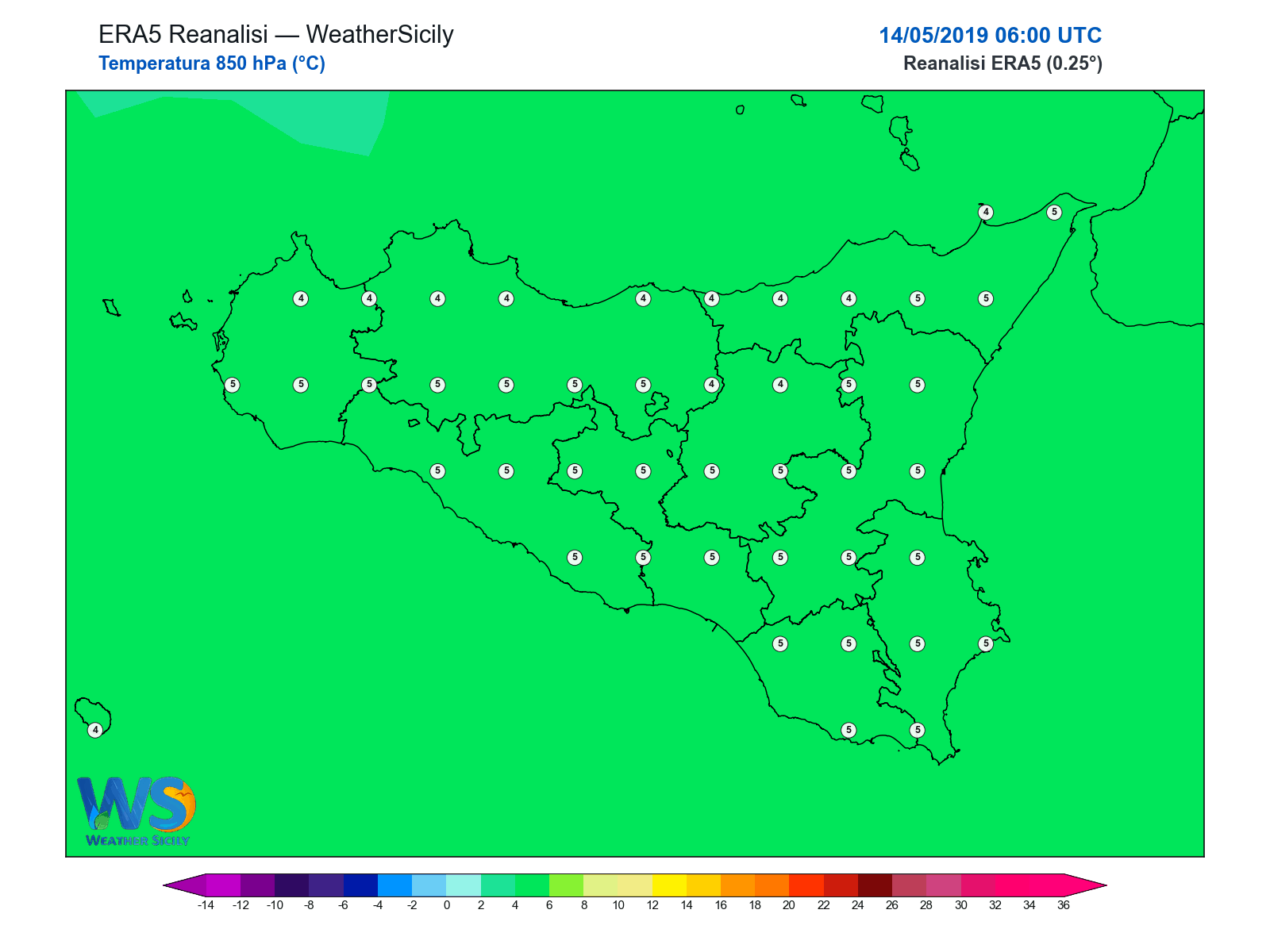 Temperatura a 850 hPa · 2019051406