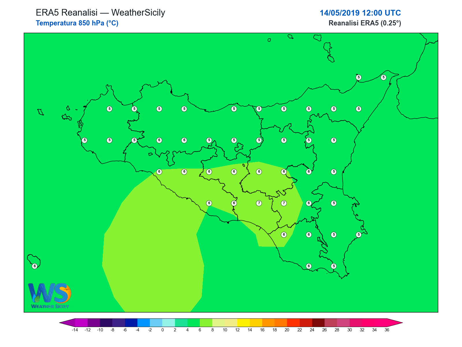 Temperatura a 850 hPa · 2019051412