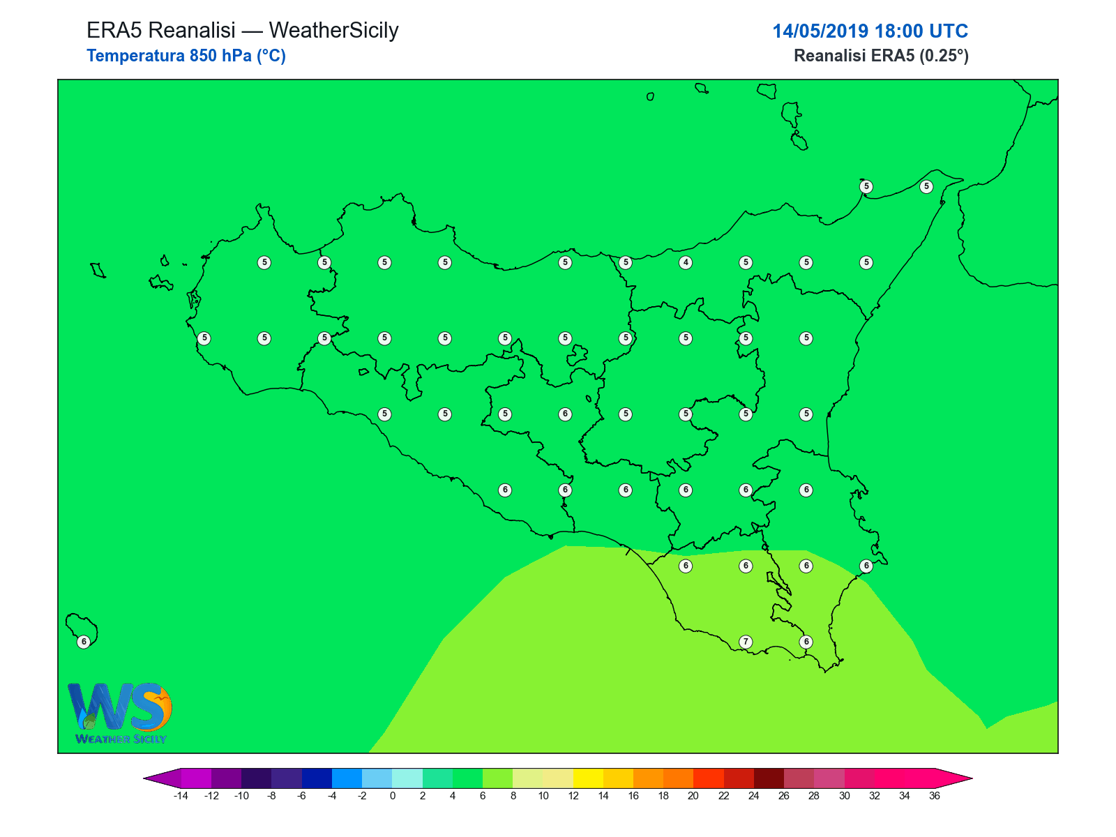 Temperatura a 850 hPa · 2019051418
