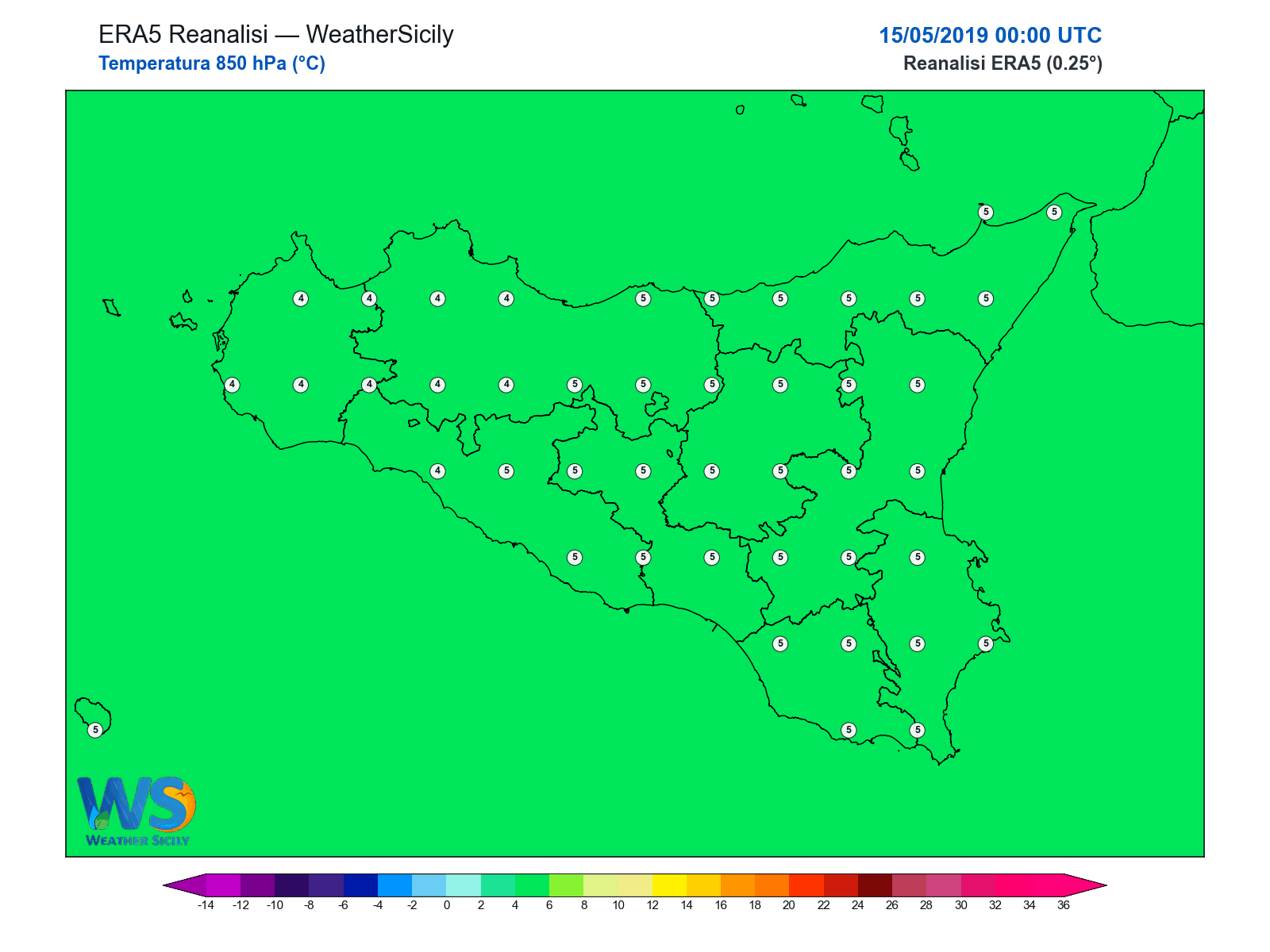 Temperatura a 850 hPa · 2019051500
