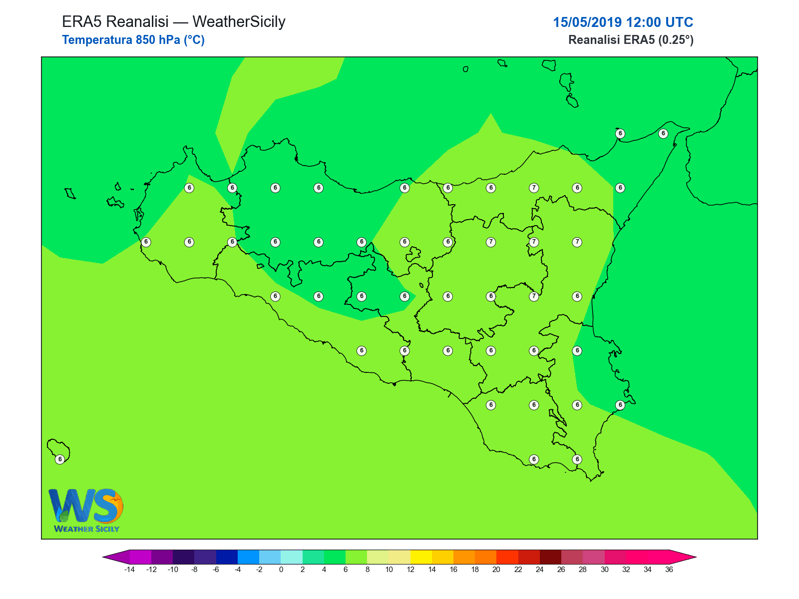Temperatura a 850 hPa · 2019051512