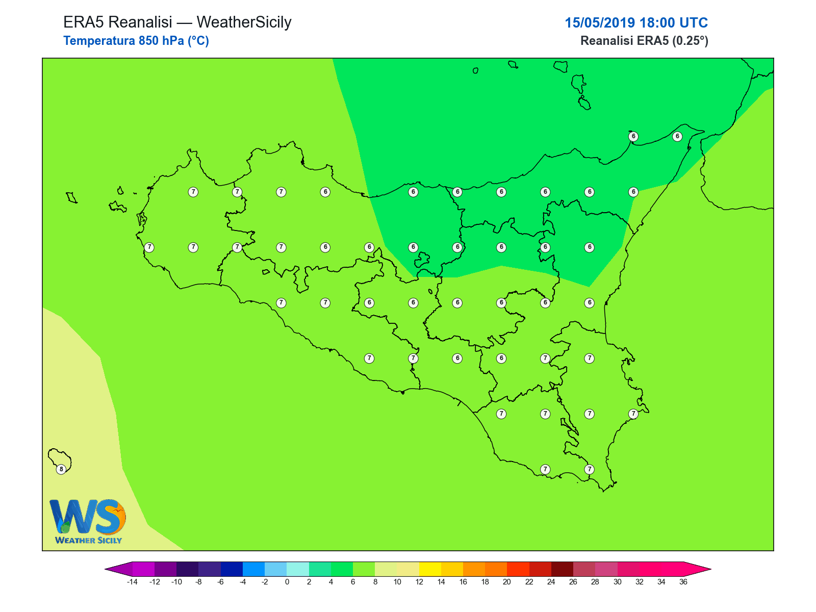 Temperatura a 850 hPa · 2019051518