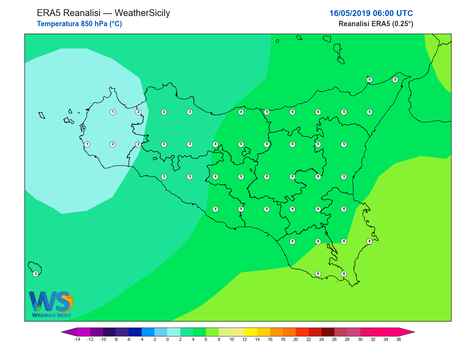 Temperatura a 850 hPa · 2019051606