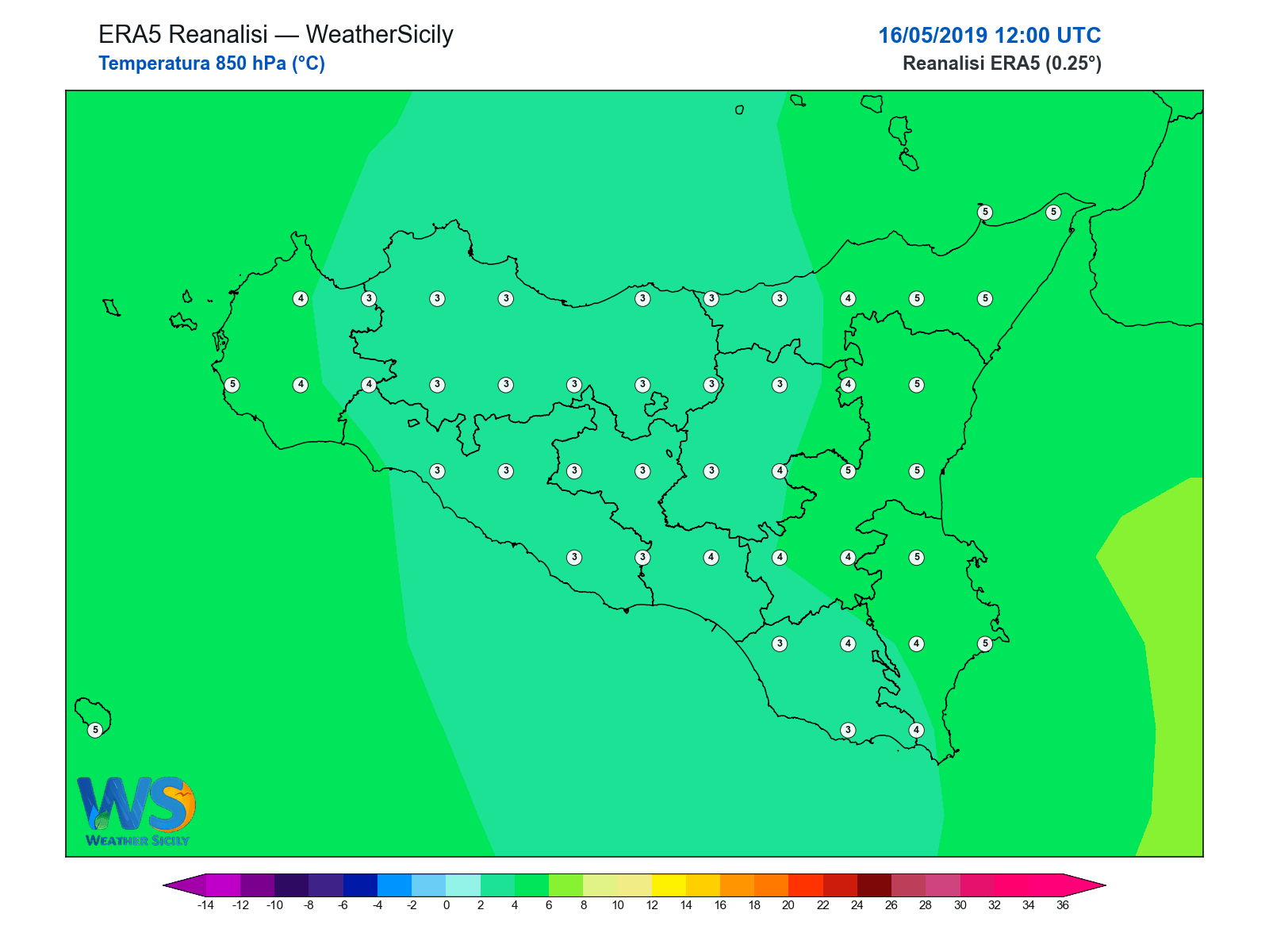 Temperatura a 850 hPa · 2019051612