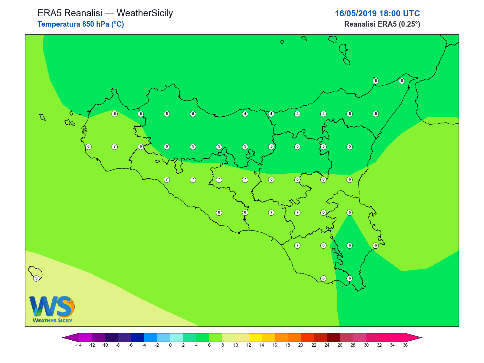 Temperatura a 850 hPa · 2019051618