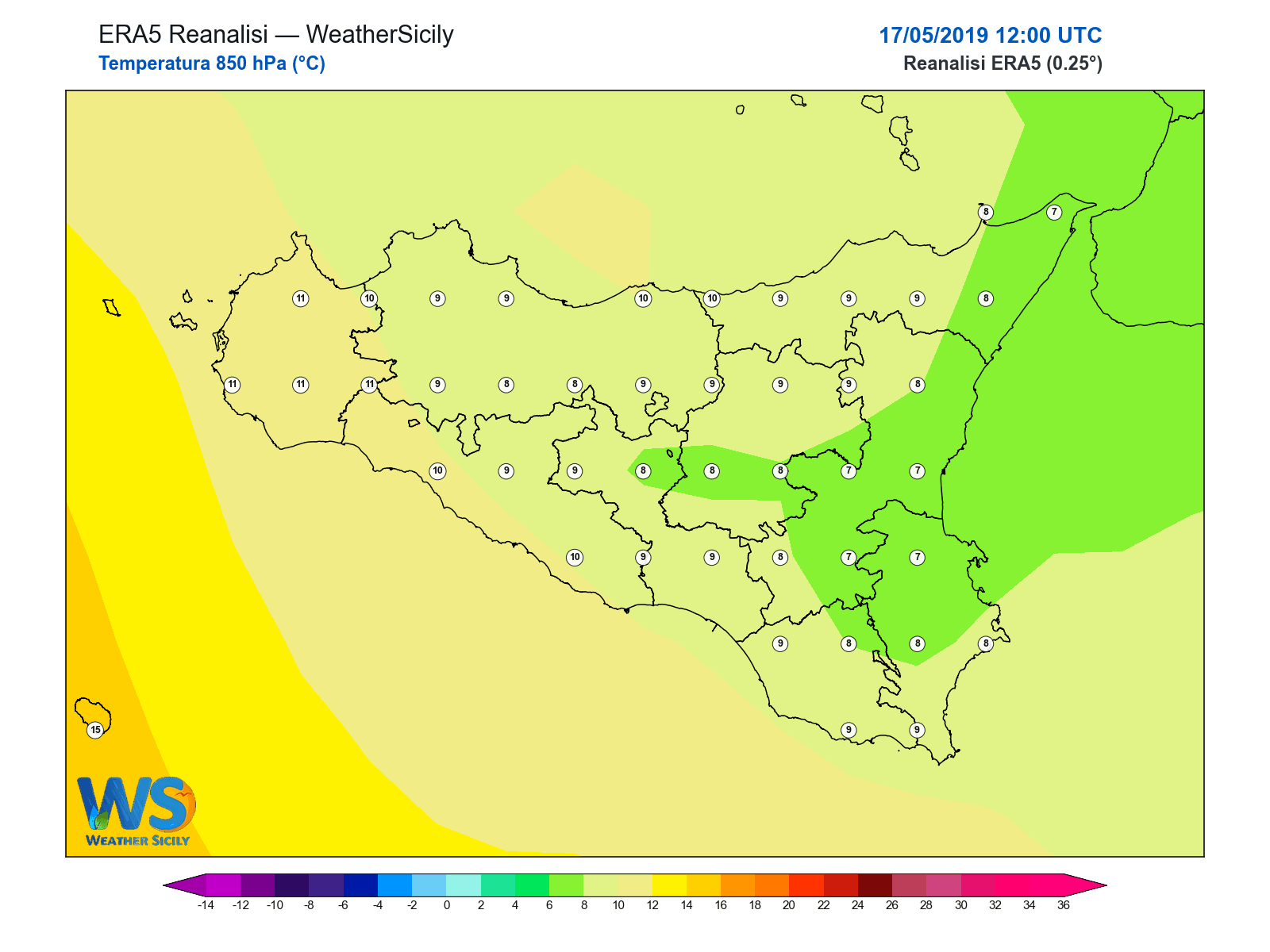 Temperatura a 850 hPa · 2019051712