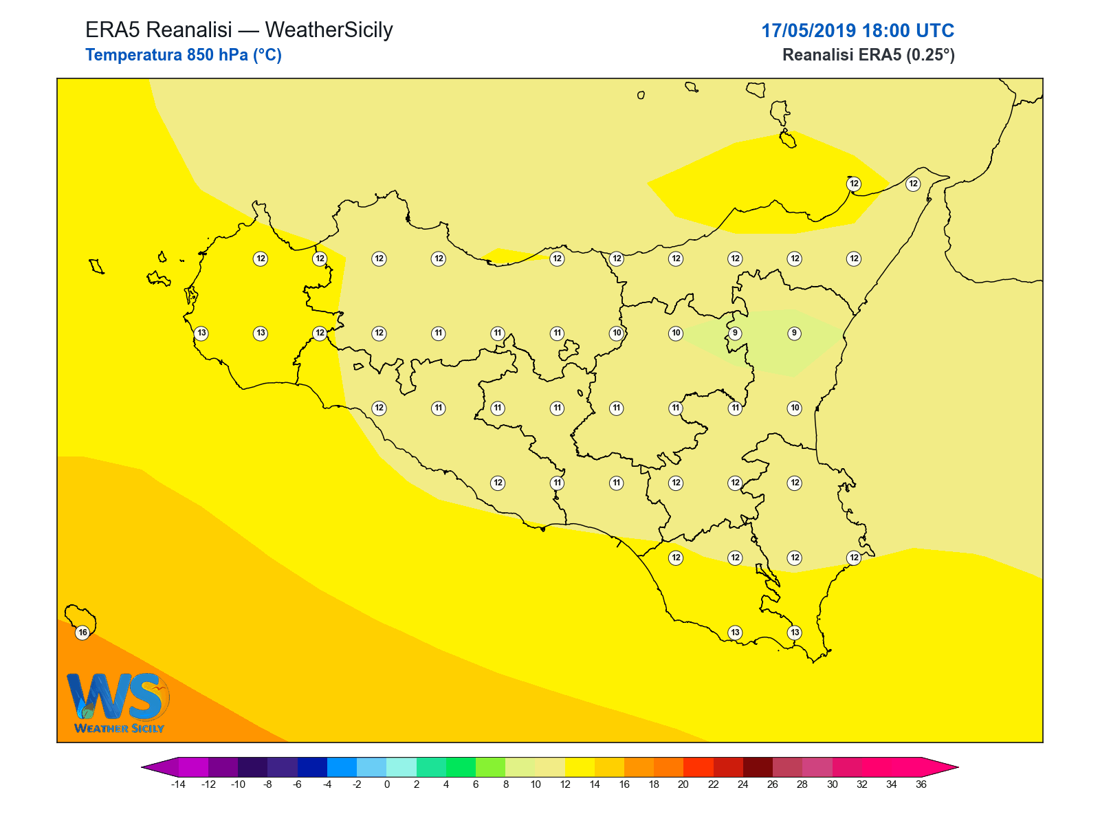 Temperatura a 850 hPa · 2019051718