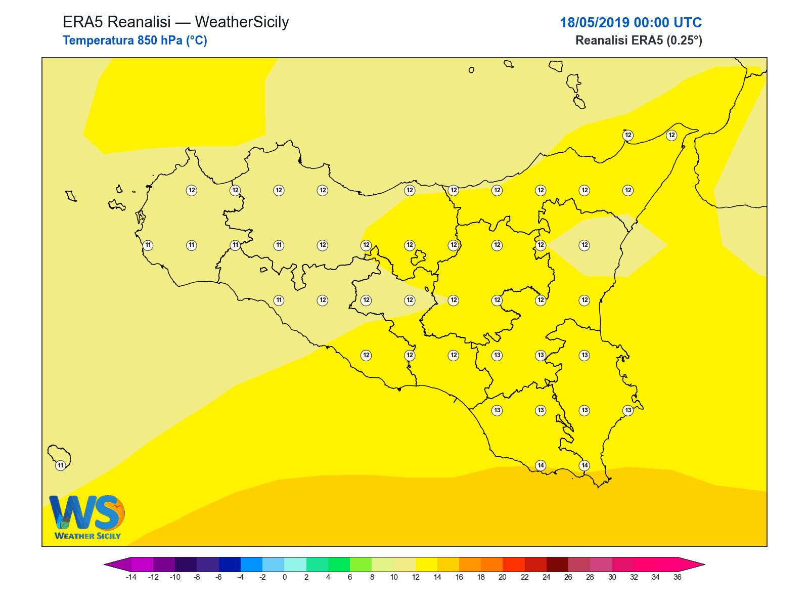 Temperatura a 850 hPa · 2019051800