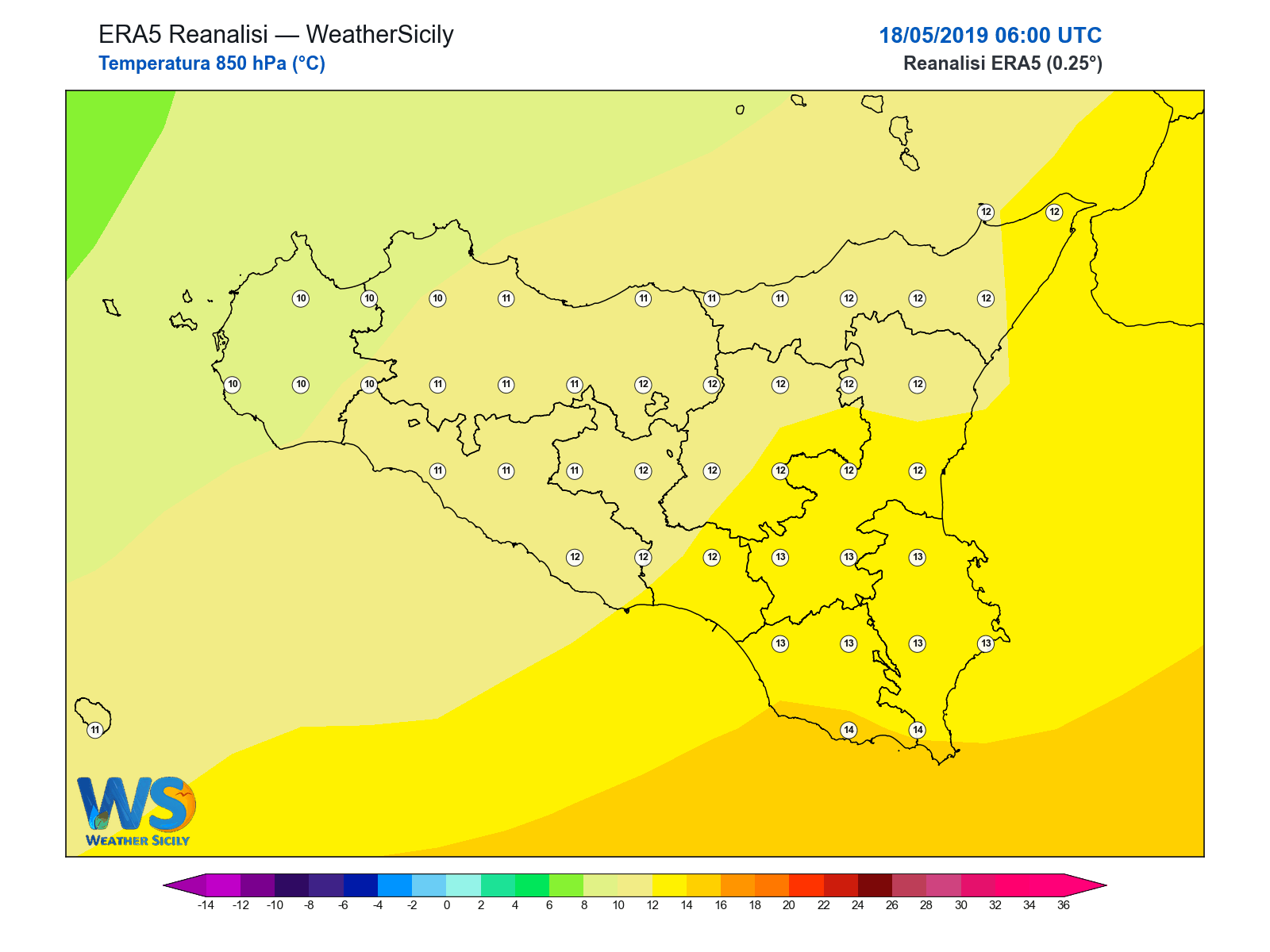 Temperatura a 850 hPa · 2019051806