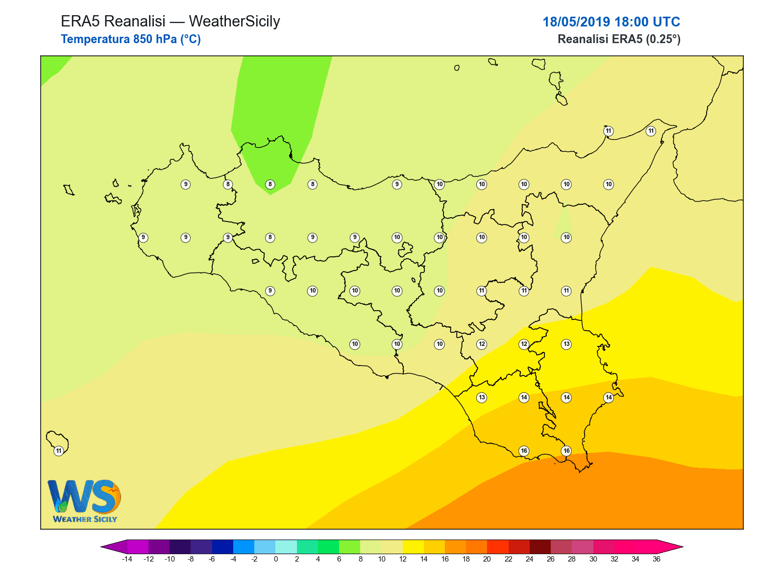 Temperatura a 850 hPa · 2019051818