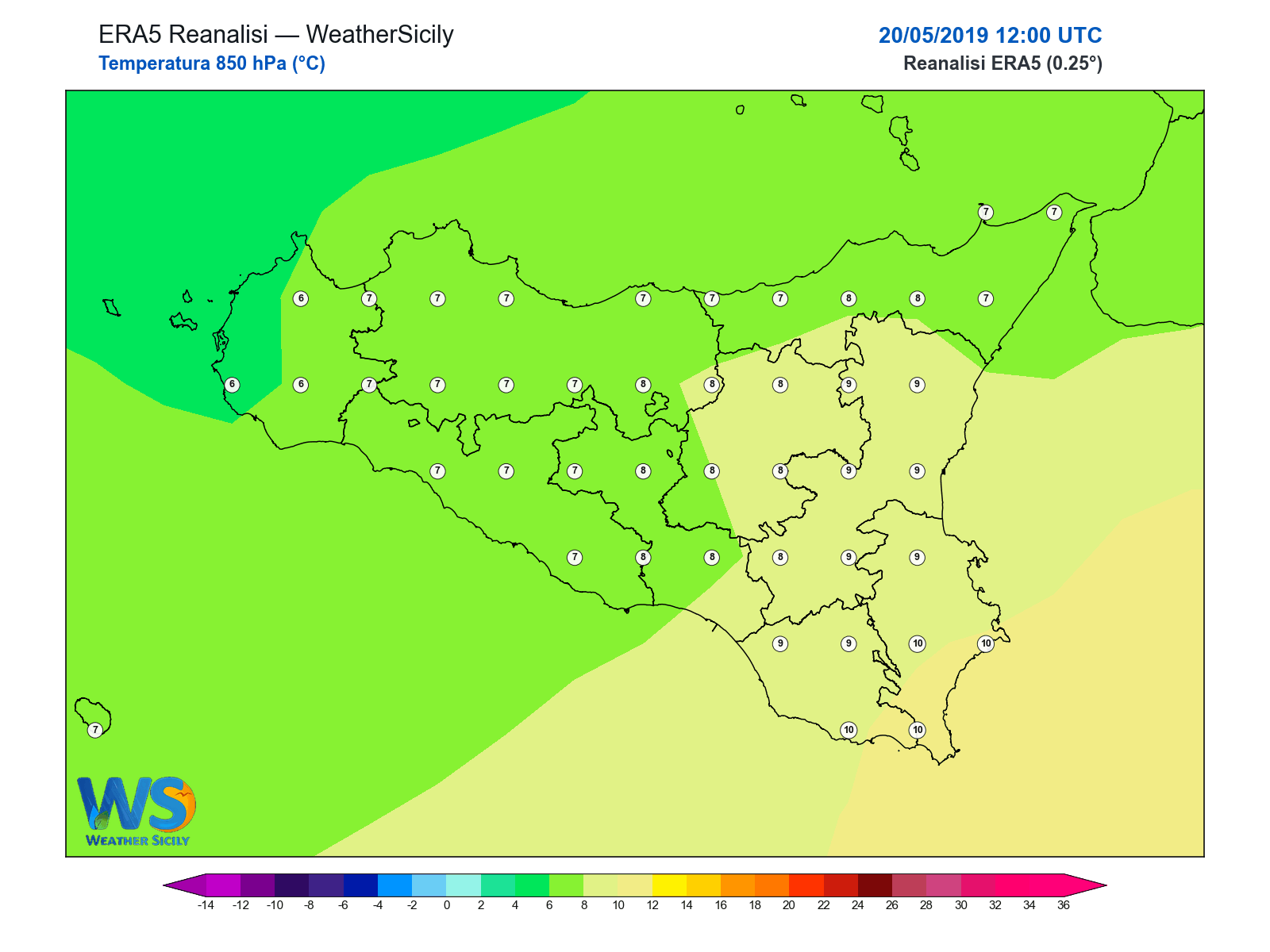 Temperatura a 850 hPa · 2019052012