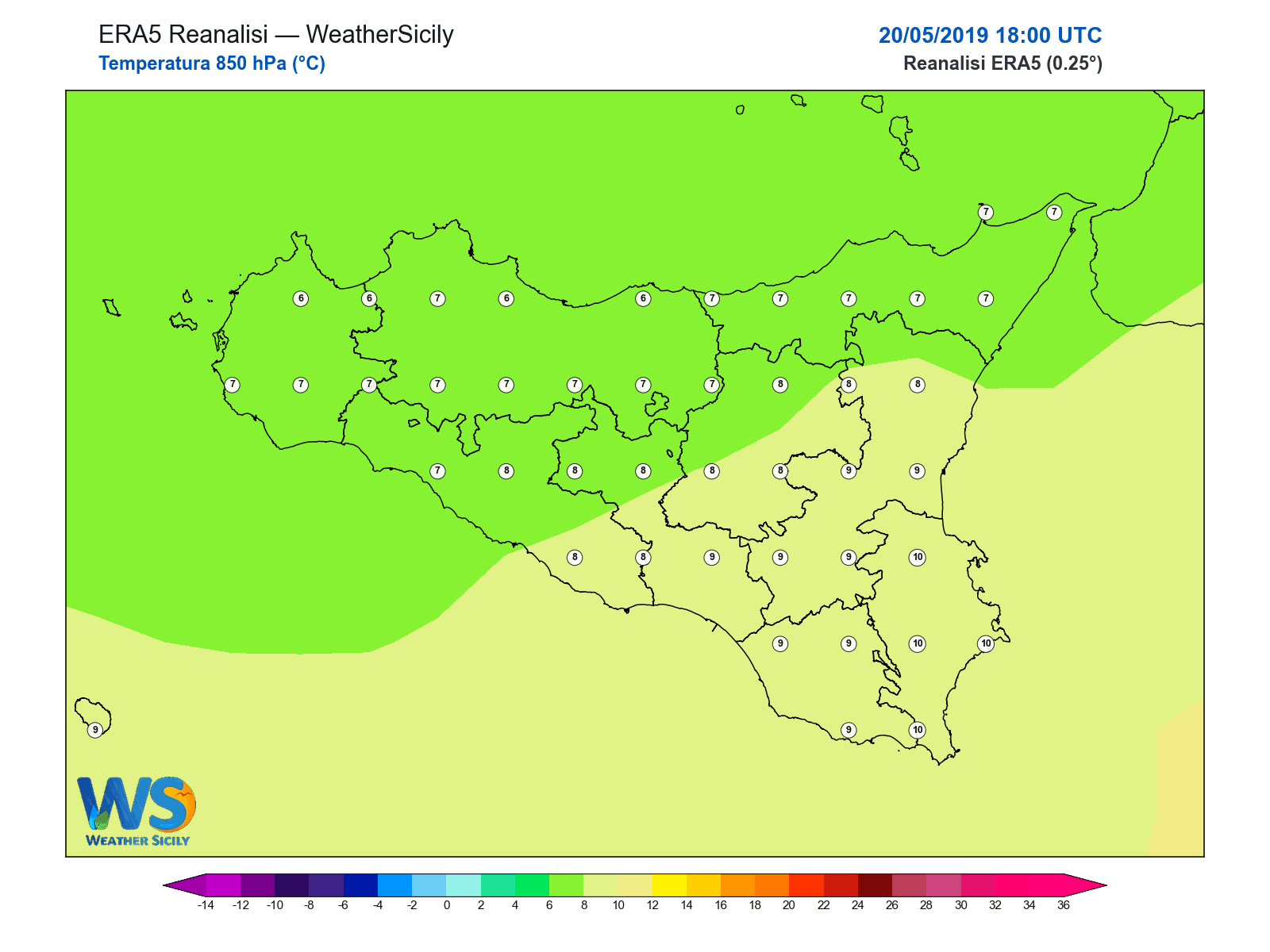 Temperatura a 850 hPa · 2019052018