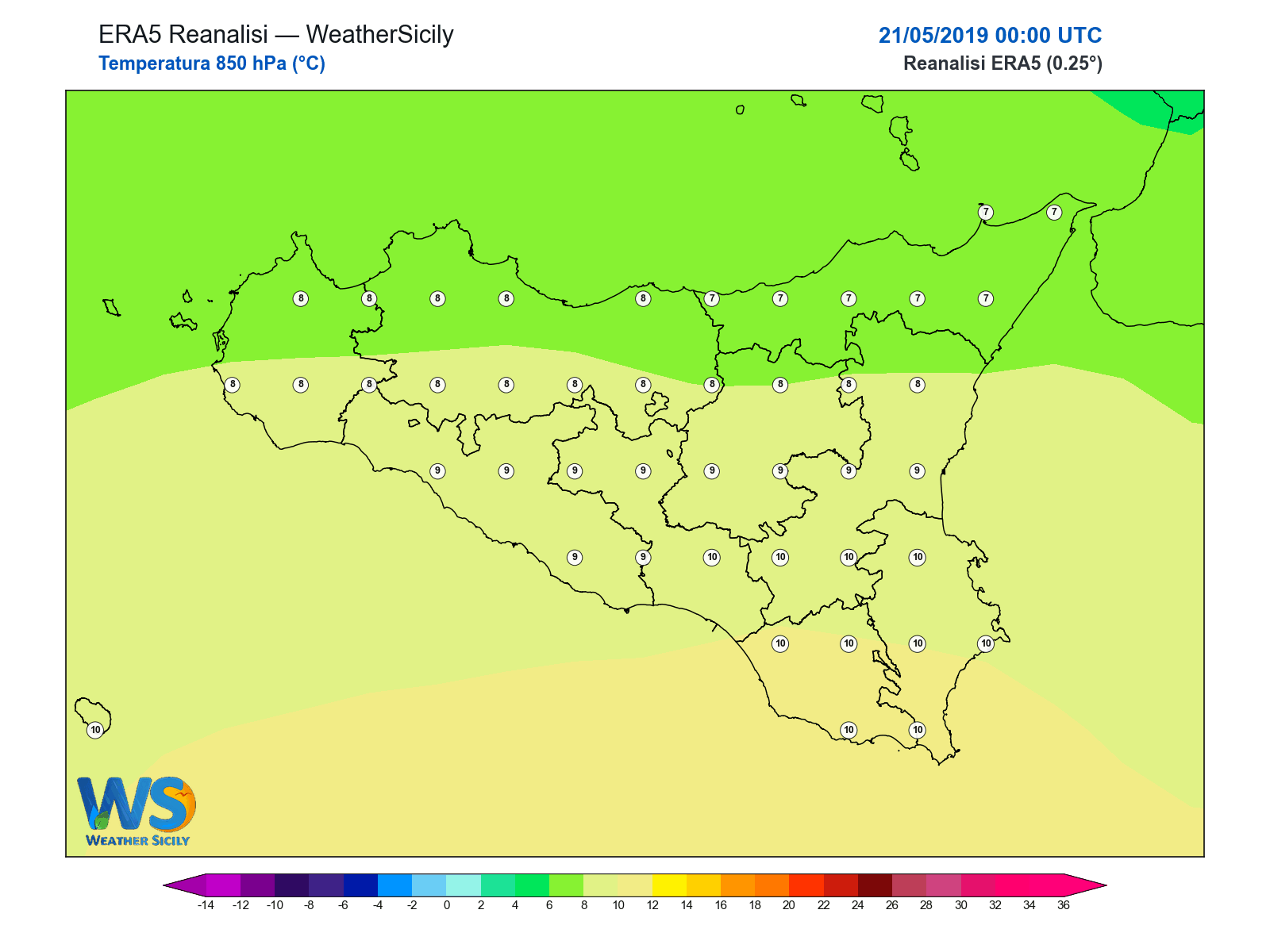 Temperatura a 850 hPa · 2019052100