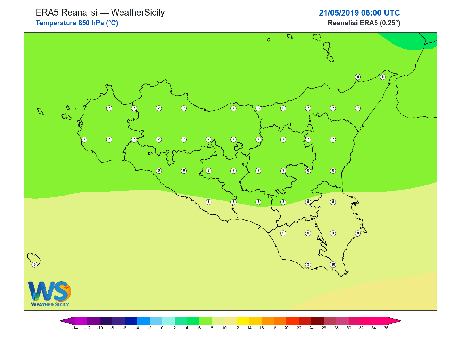 Temperatura a 850 hPa · 2019052106