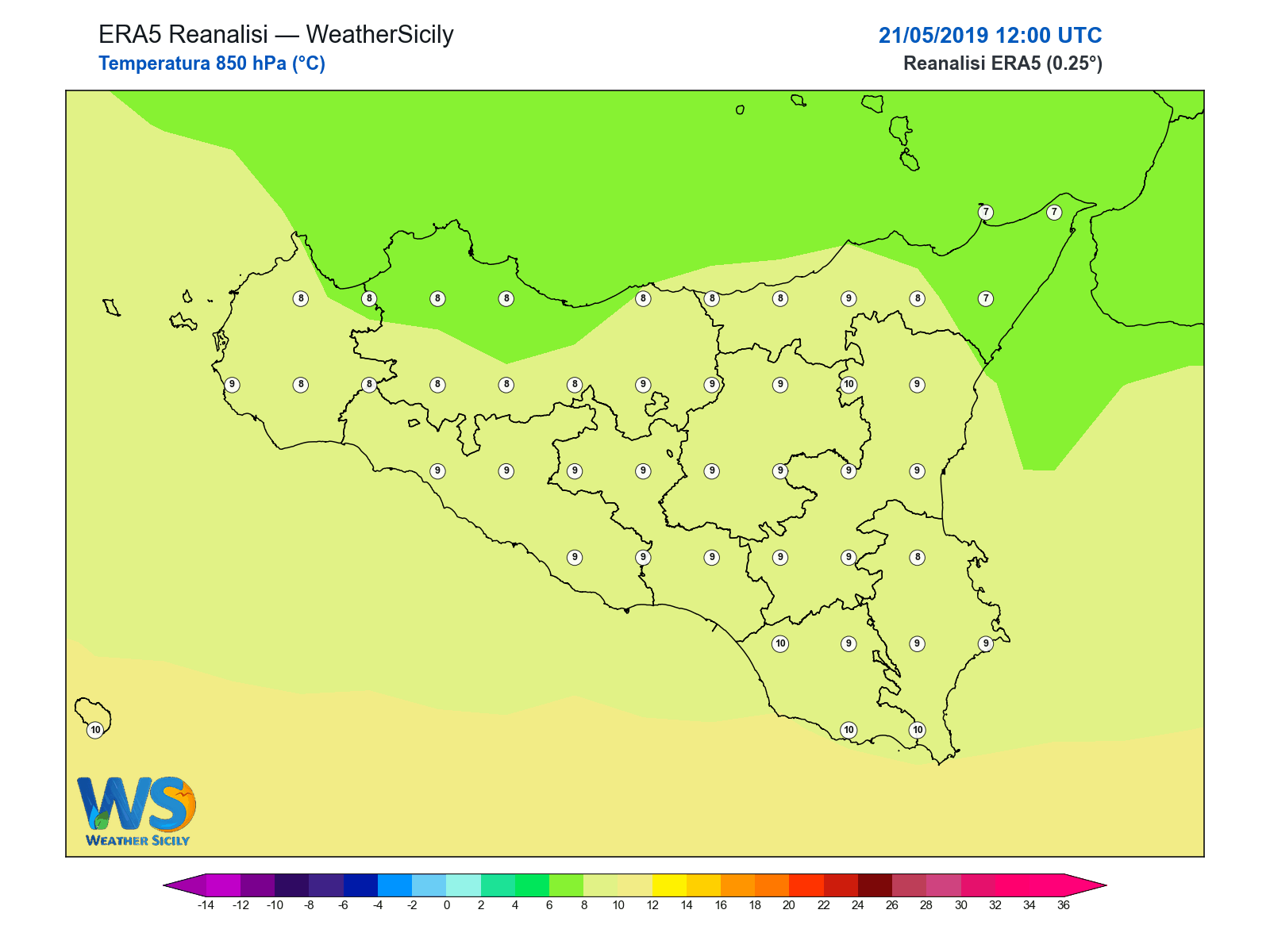 Temperatura a 850 hPa · 2019052112