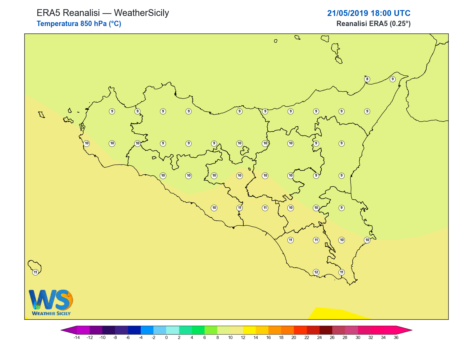 Temperatura a 850 hPa · 2019052118