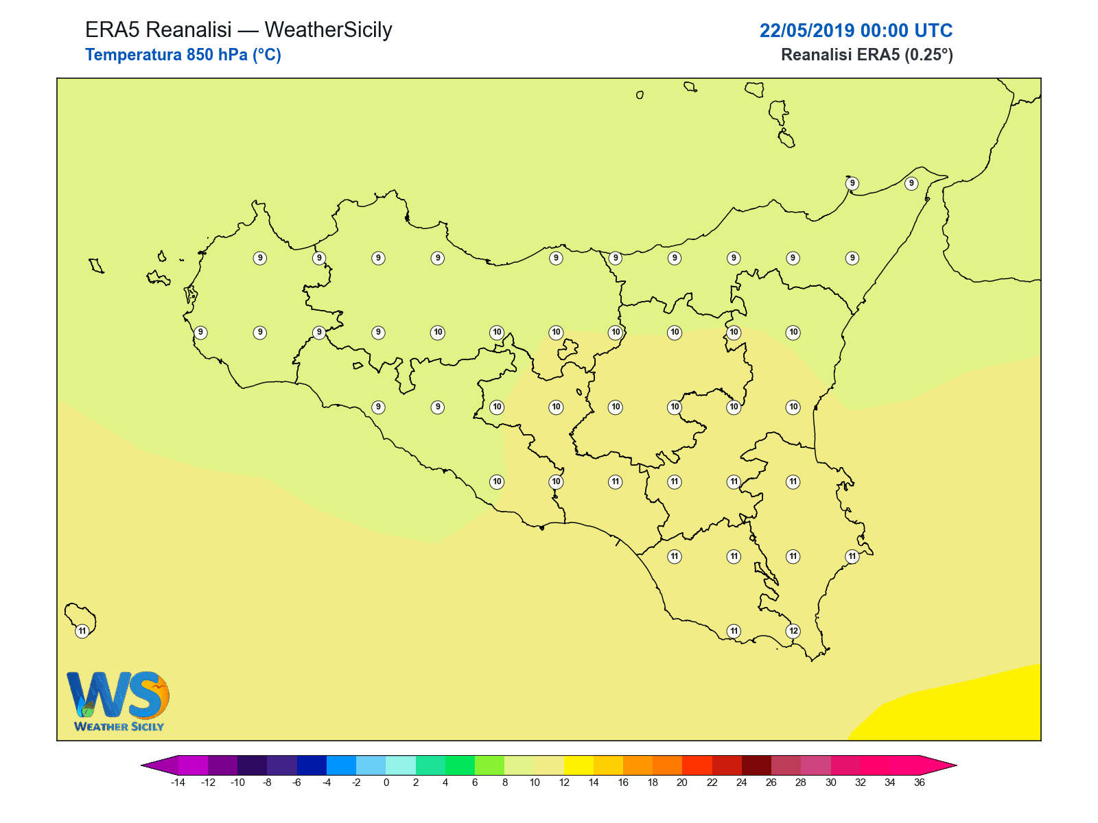 Temperatura a 850 hPa · 2019052200