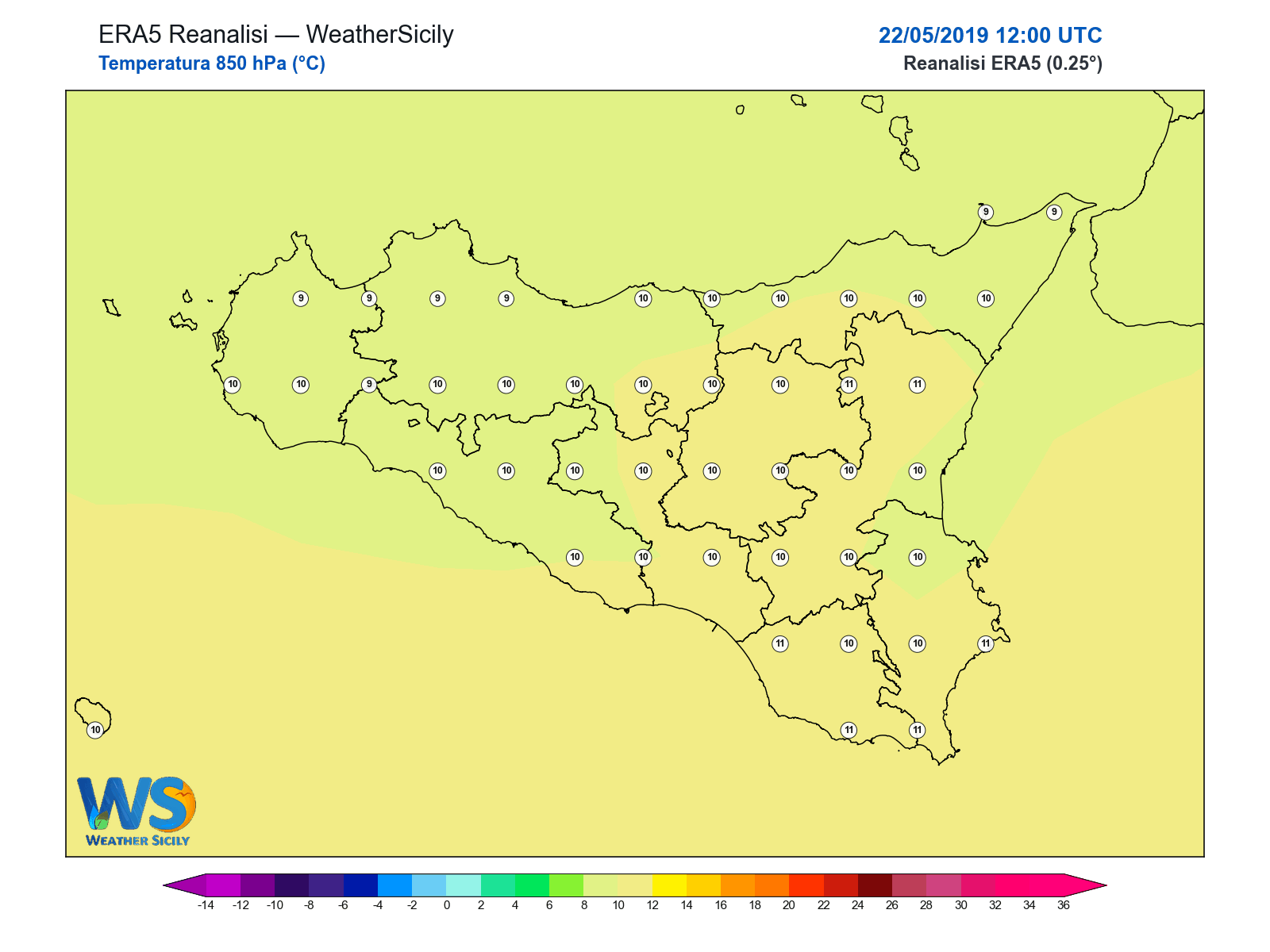 Temperatura a 850 hPa · 2019052212