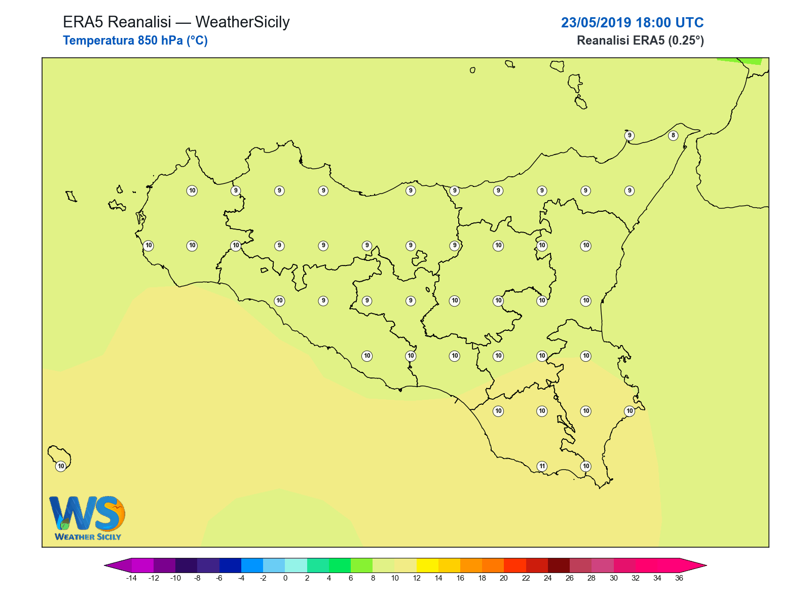 Temperatura a 850 hPa · 2019052318