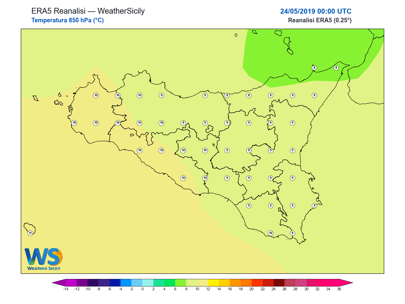 Temperatura a 850 hPa · 2019052400