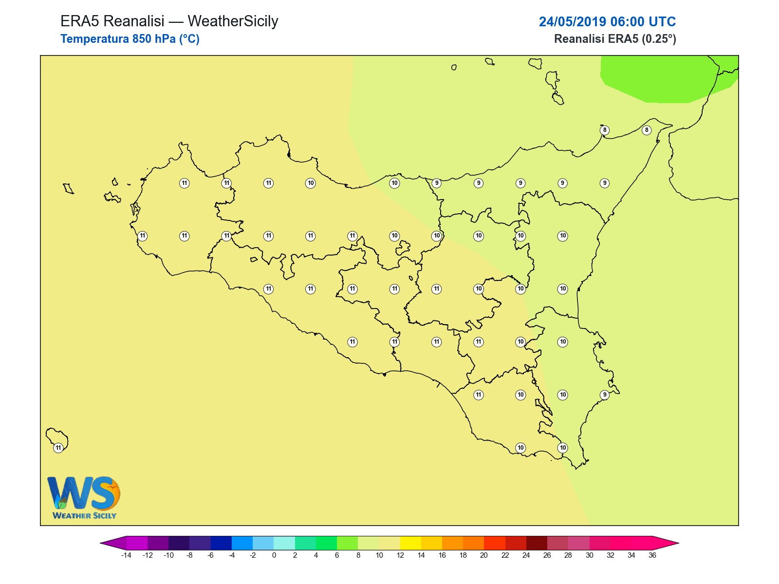 Temperatura a 850 hPa · 2019052406