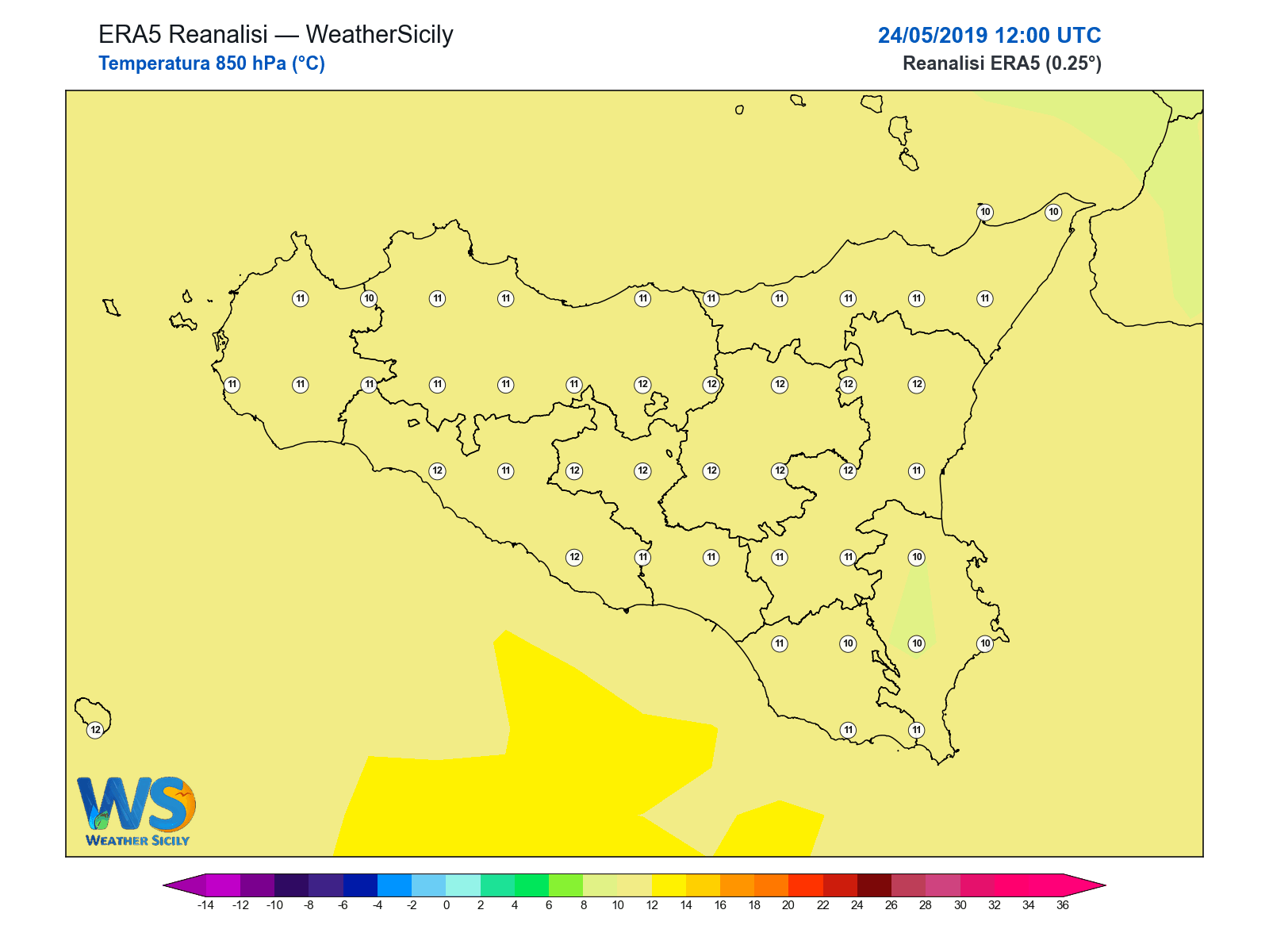 Temperatura a 850 hPa · 2019052412