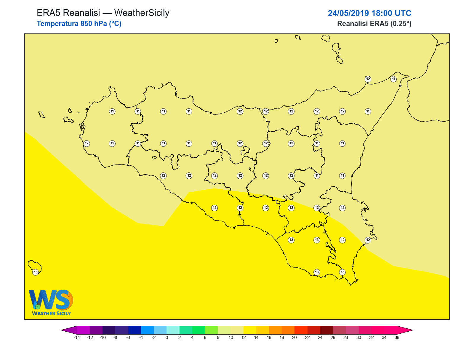 Temperatura a 850 hPa · 2019052418