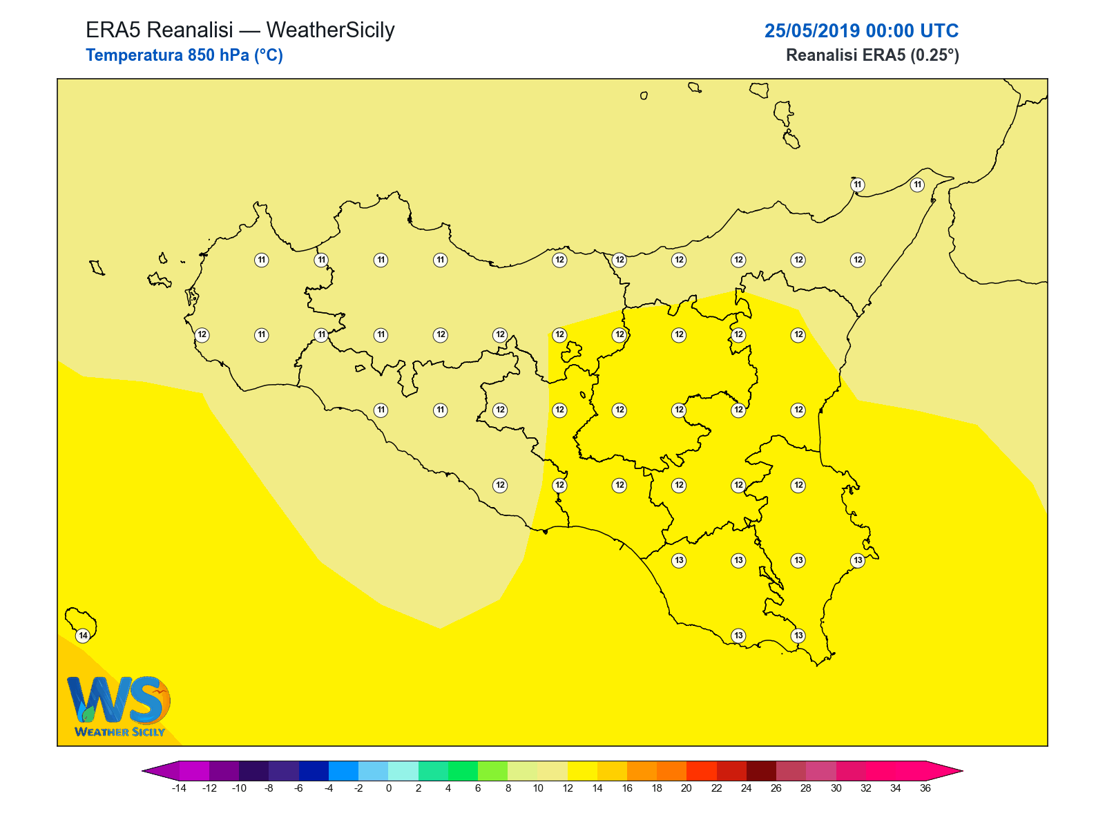 Temperatura a 850 hPa · 2019052500