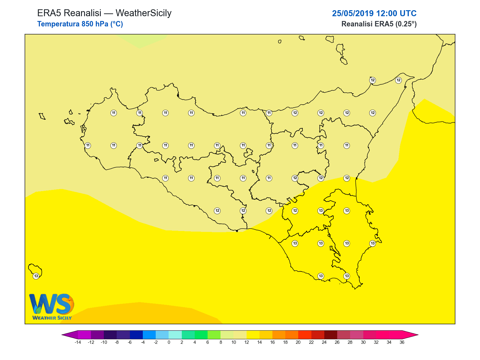 Temperatura a 850 hPa · 2019052512