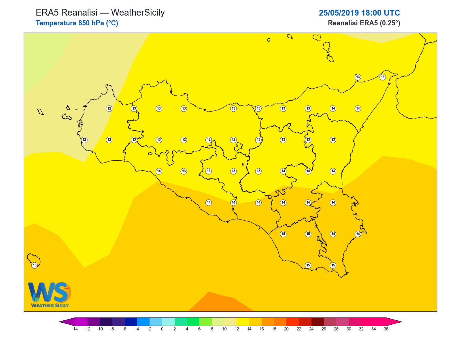 Temperatura a 850 hPa · 2019052518