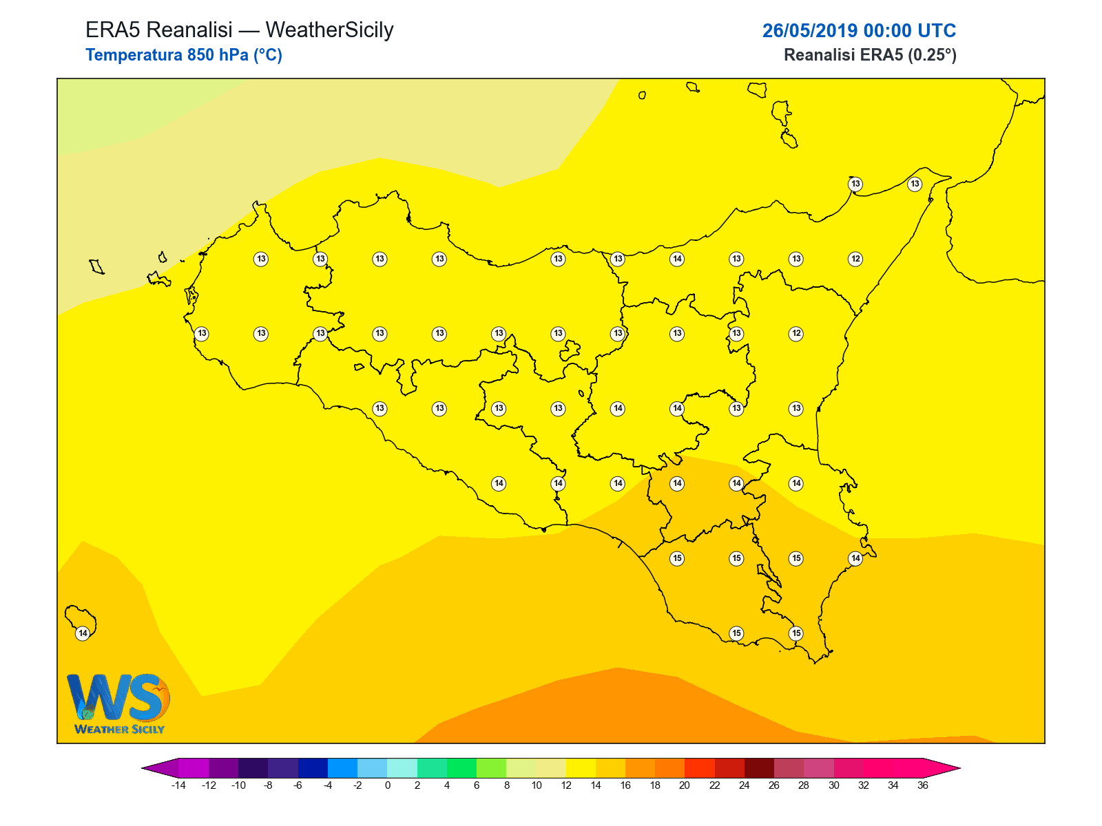 Temperatura a 850 hPa · 2019052600