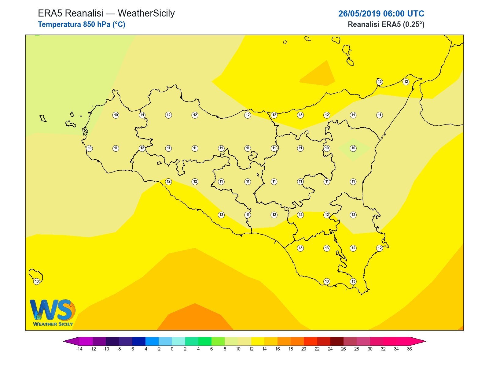Temperatura a 850 hPa · 2019052606
