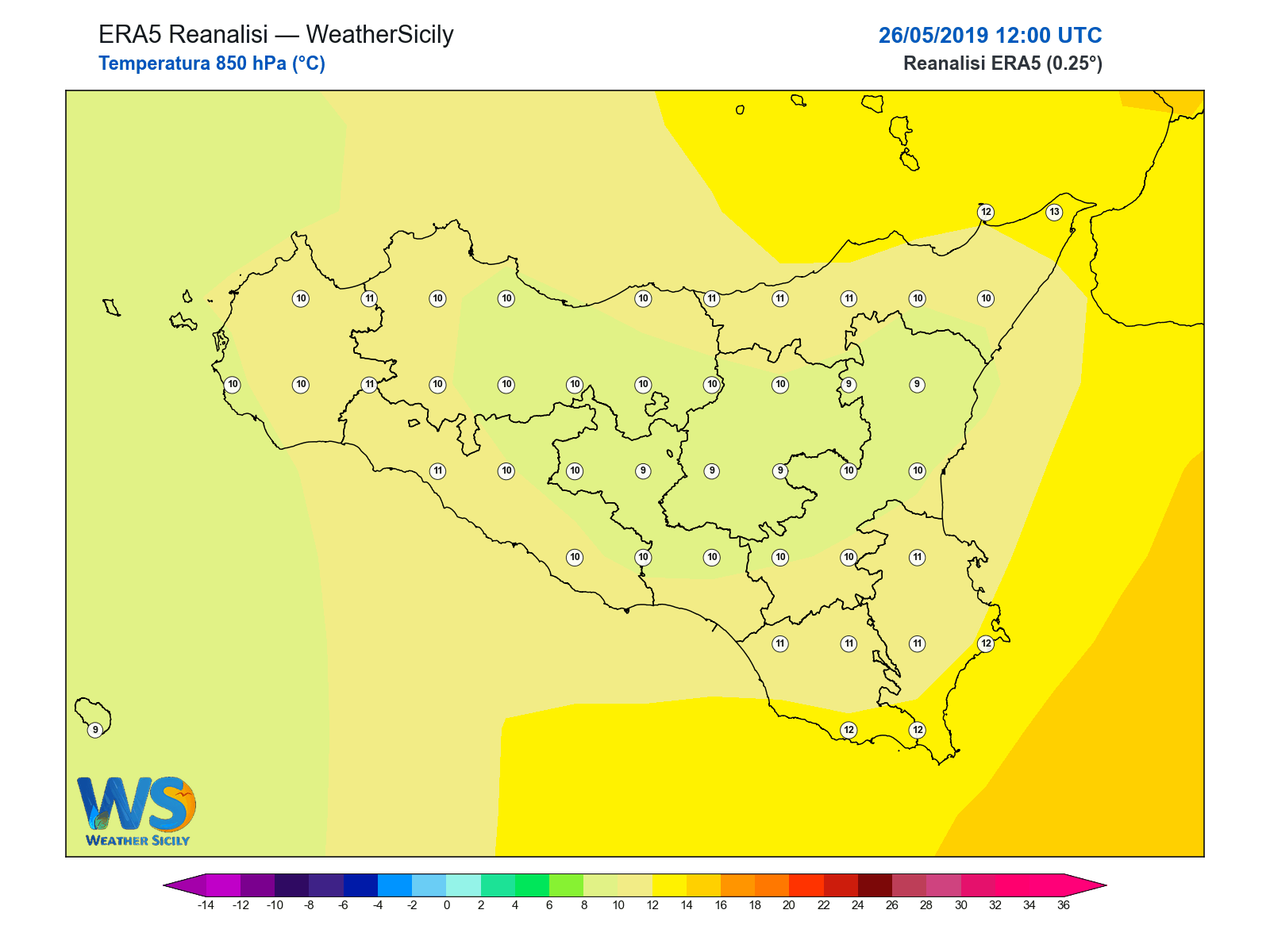 Temperatura a 850 hPa · 2019052612