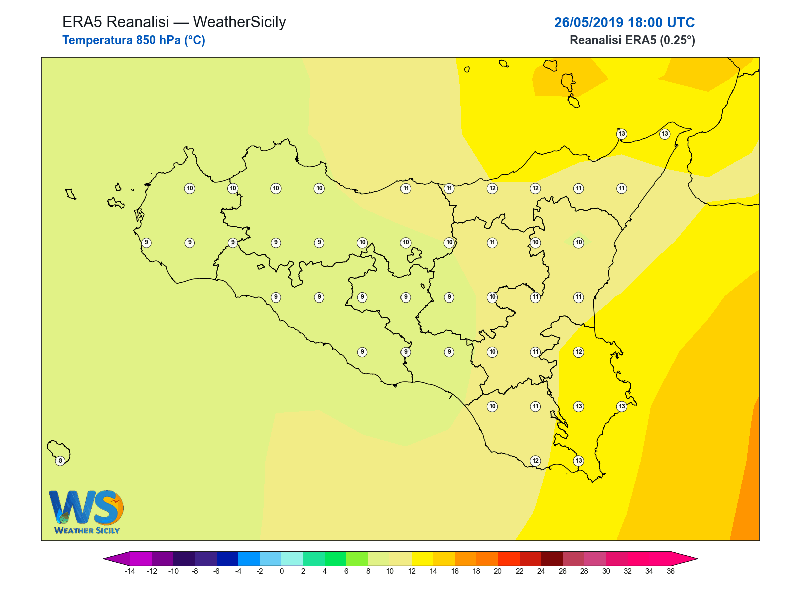 Temperatura a 850 hPa · 2019052618