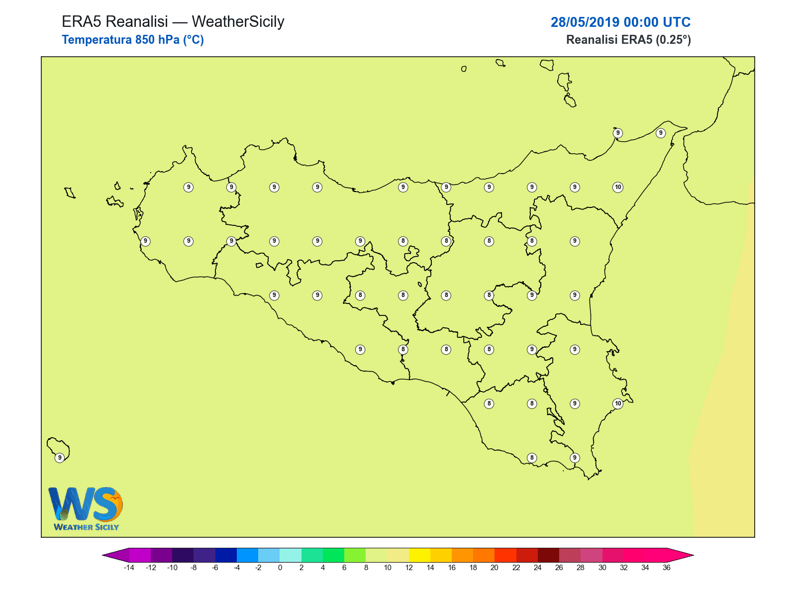 Temperatura a 850 hPa · 2019052800