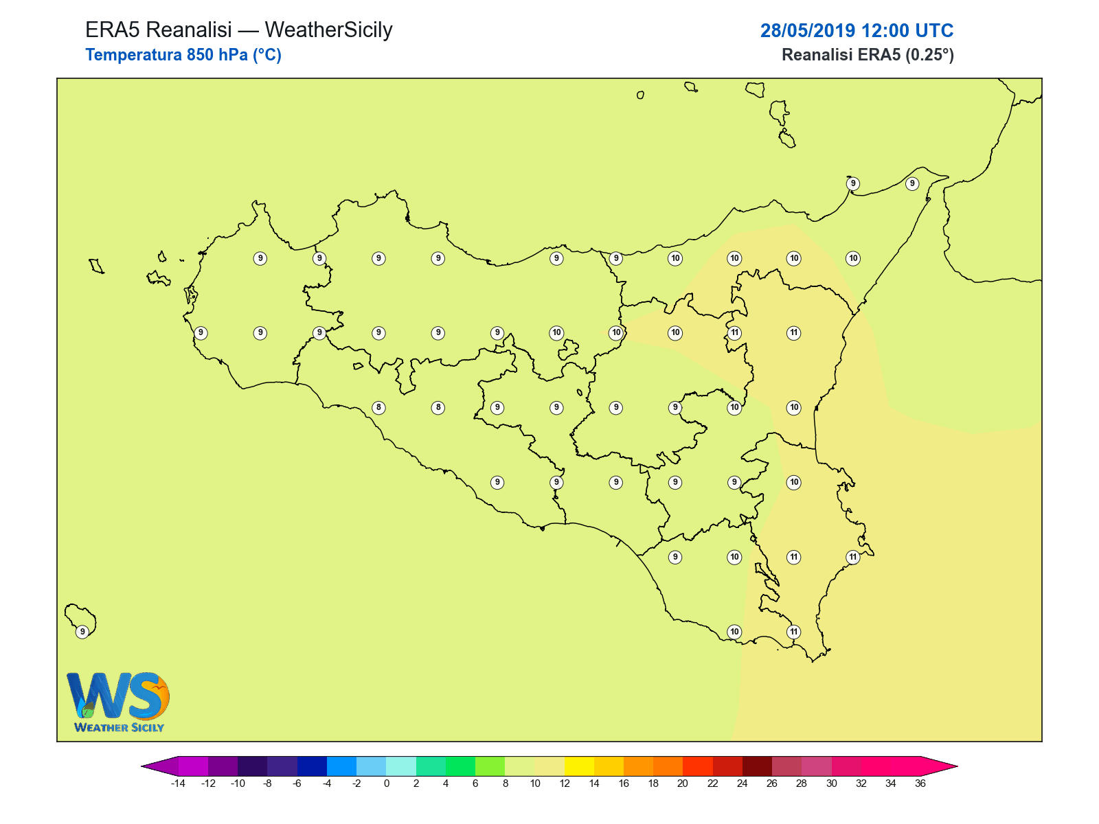 Temperatura a 850 hPa · 2019052812