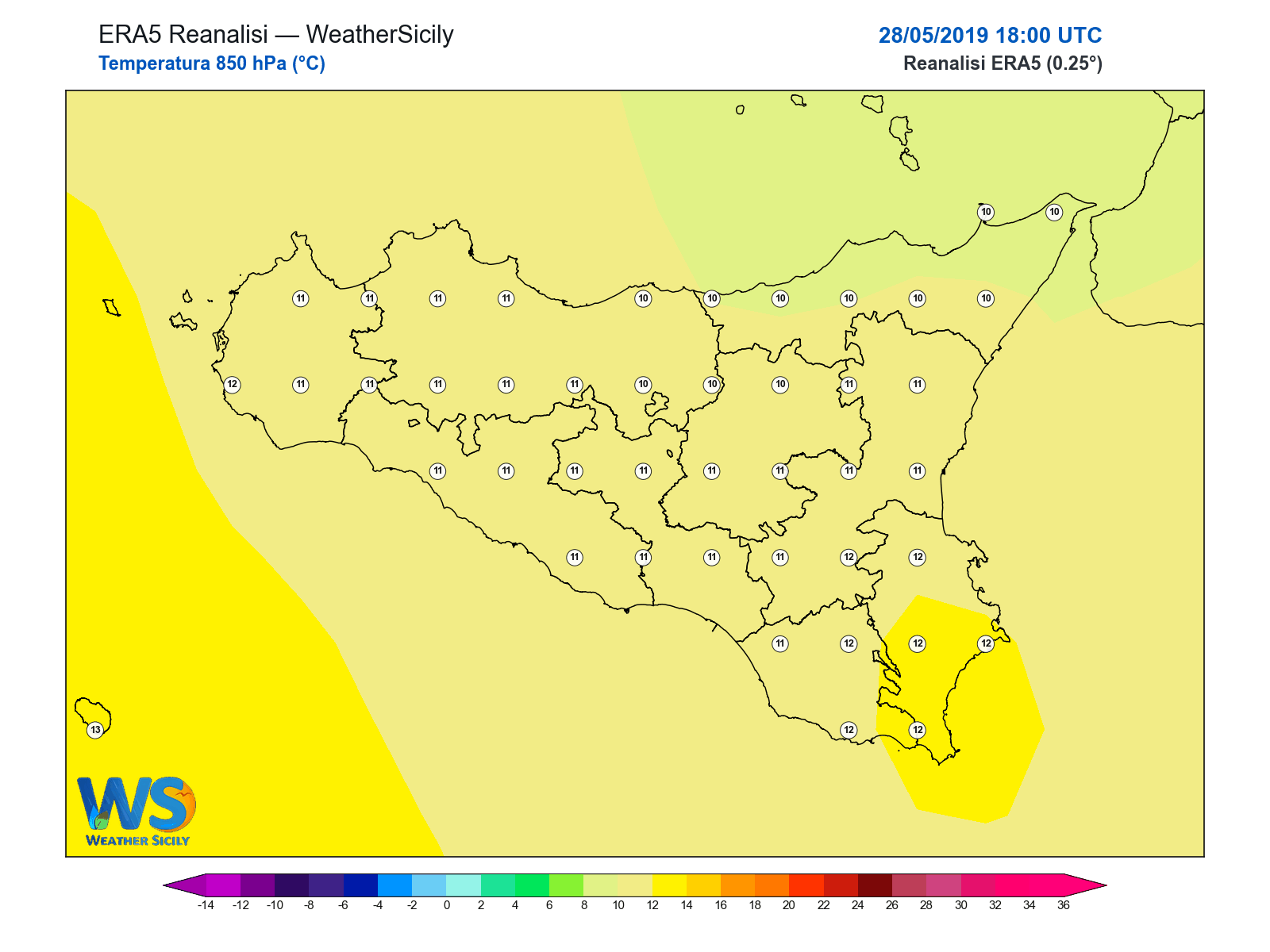 Temperatura a 850 hPa · 2019052818
