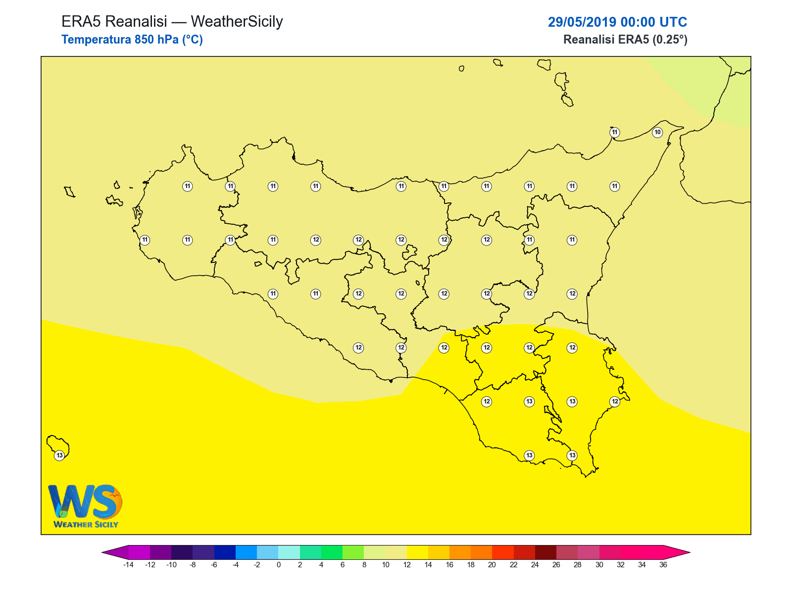 Temperatura a 850 hPa · 2019052900