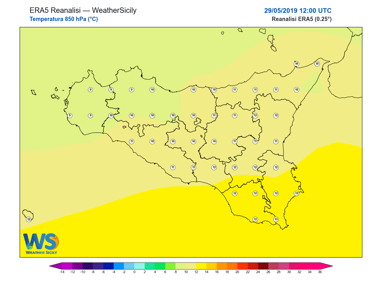 Temperatura a 850 hPa · 2019052912