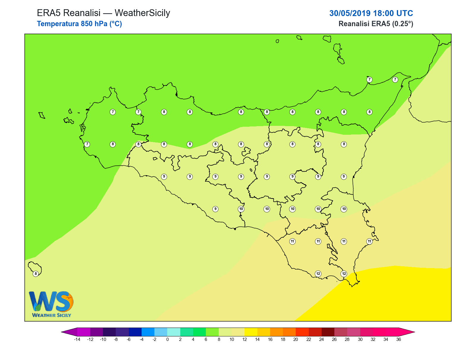 Temperatura a 850 hPa · 2019053018