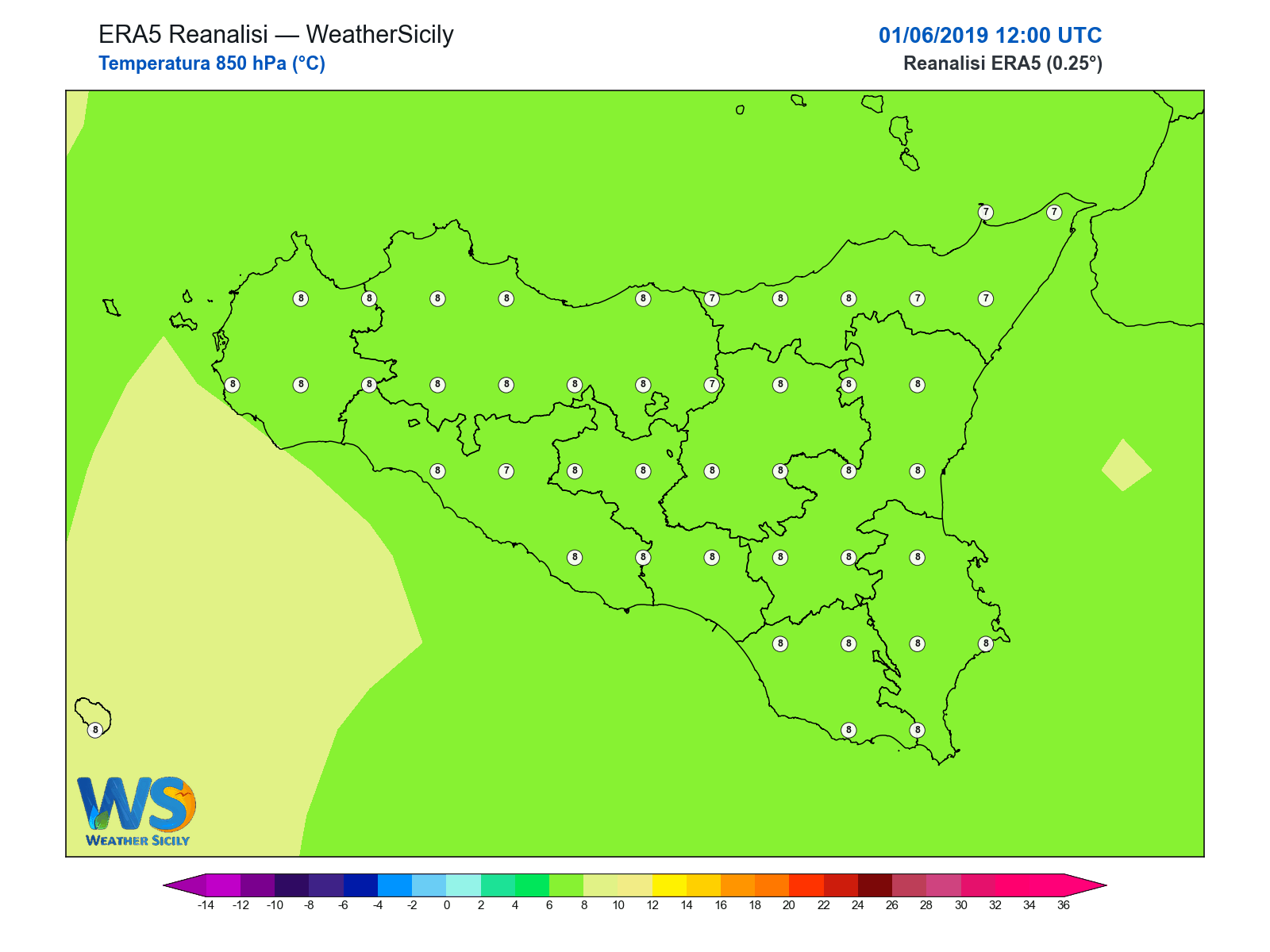 Temperatura a 850 hPa · 2019060112