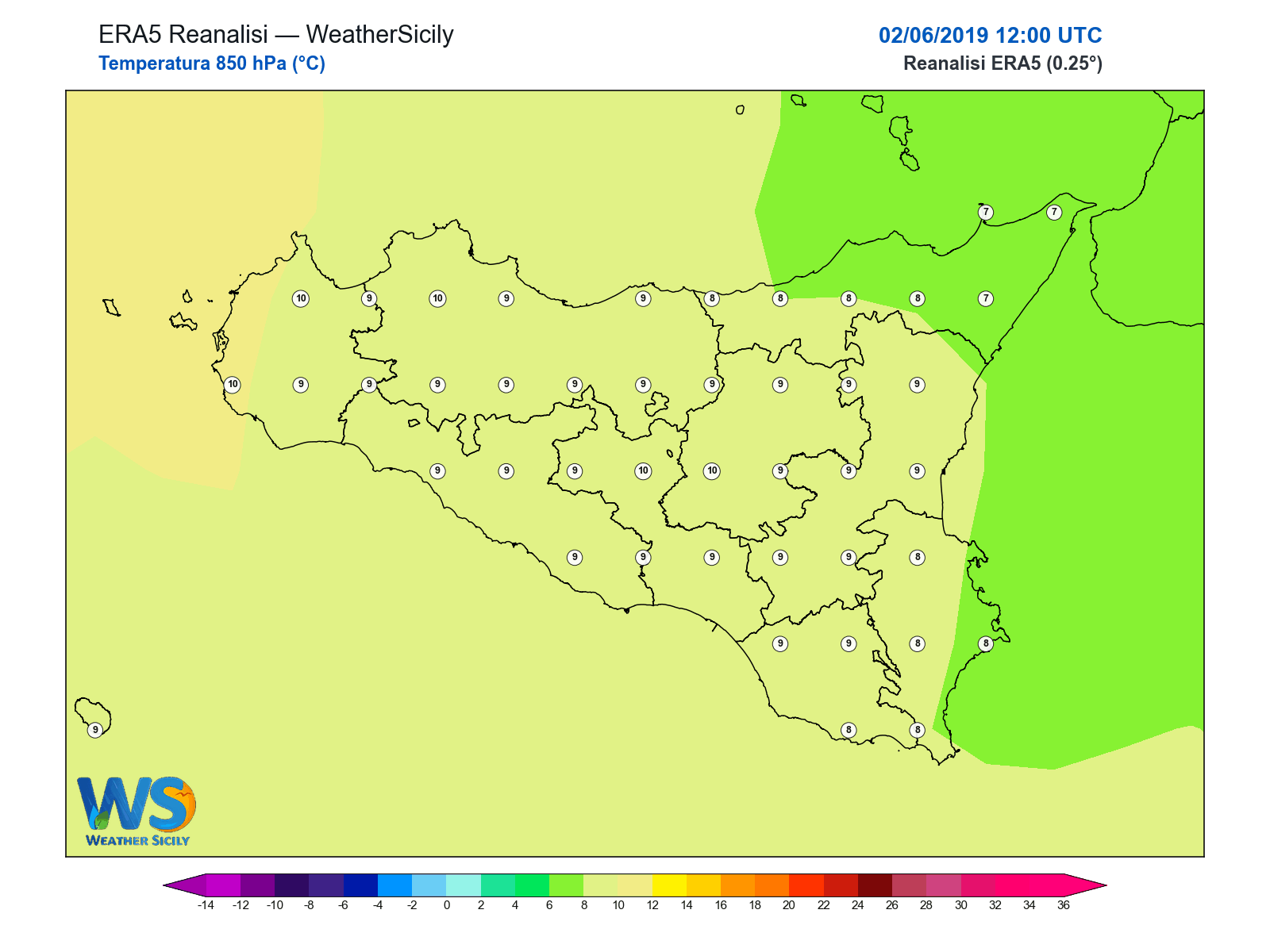 Temperatura a 850 hPa · 2019060212