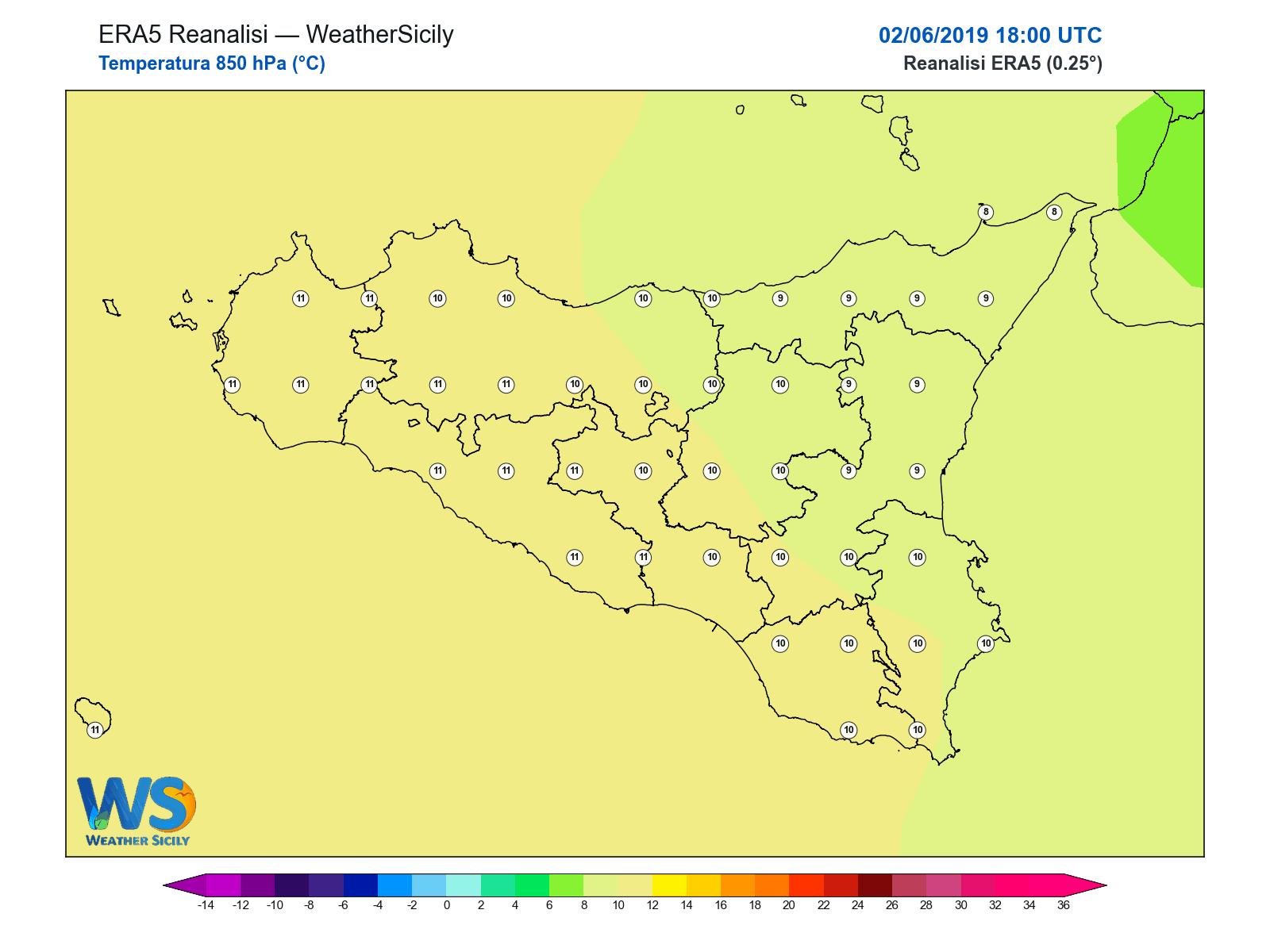 Temperatura a 850 hPa · 2019060218