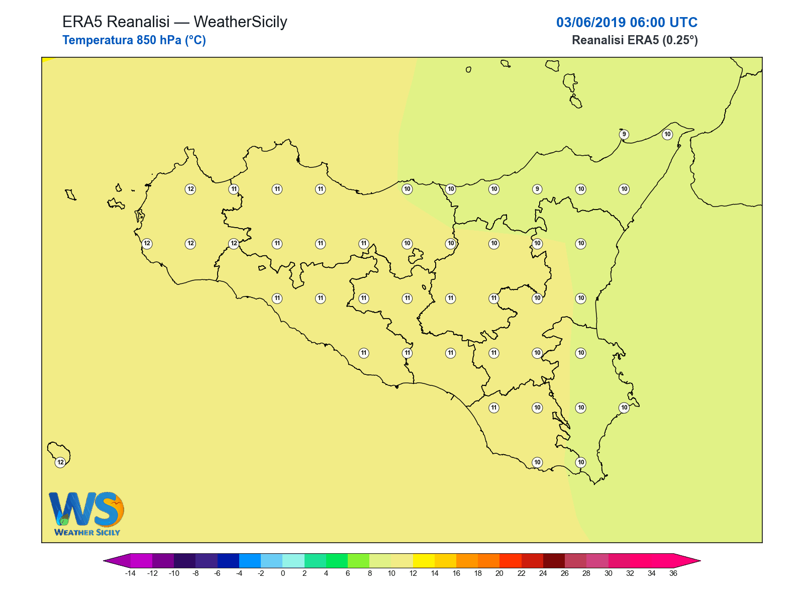 Temperatura a 850 hPa · 2019060306
