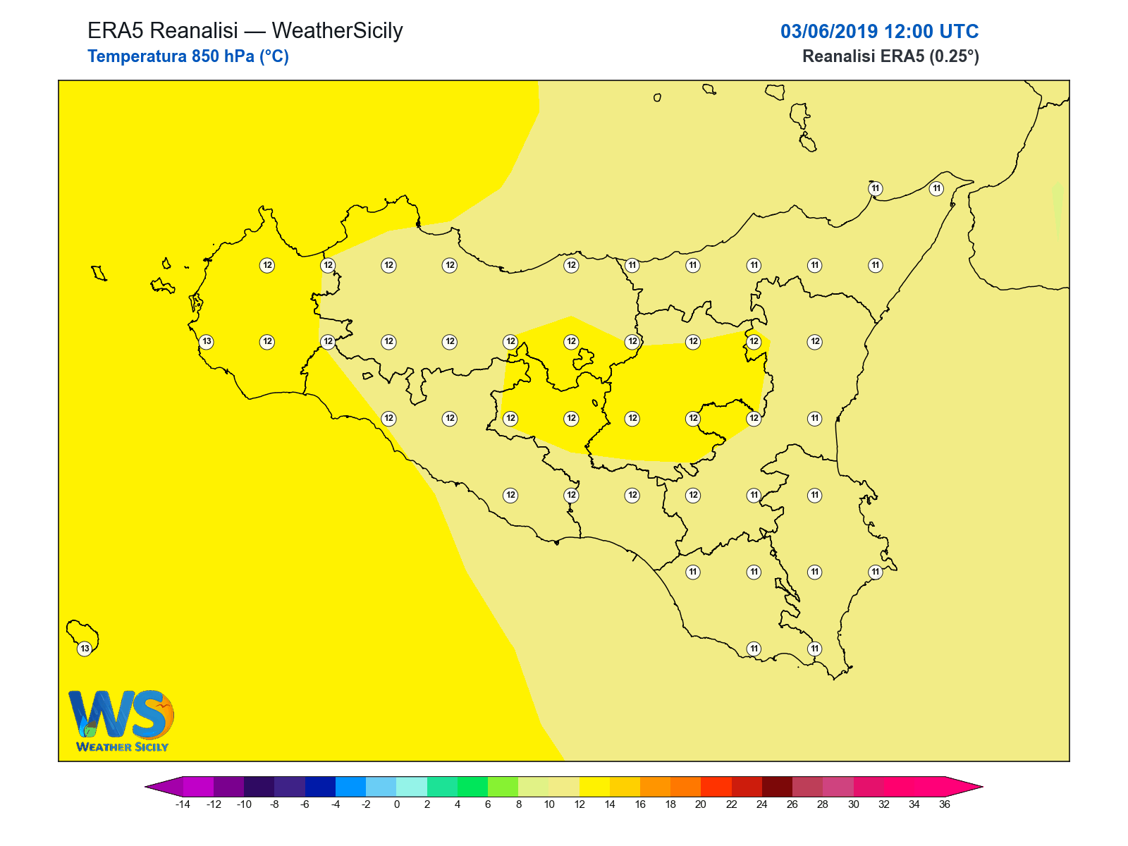 Temperatura a 850 hPa · 2019060312