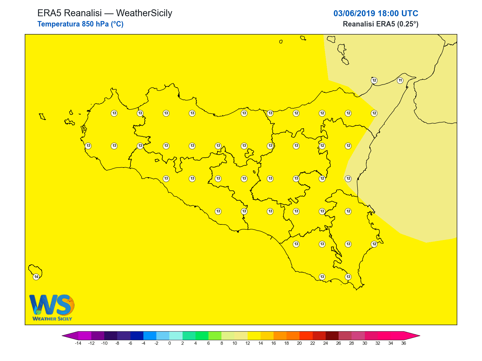 Temperatura a 850 hPa · 2019060318